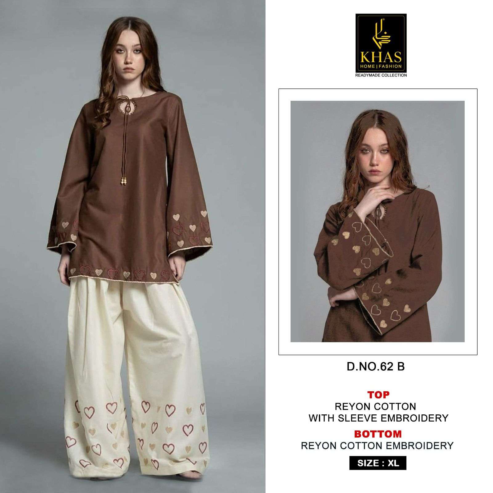 KHAS FASHION D NO 62 RAYON FANCY WORKS LADIES TOP WITH BOTTOM PAIR 