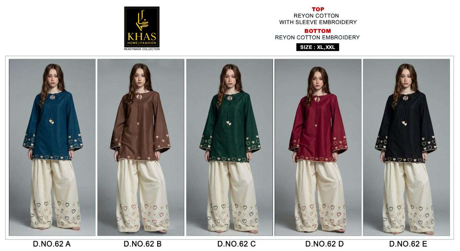 KHAS FASHION D NO 62 RAYON FANCY WORKS LADIES TOP WITH BOTTOM PAIR 