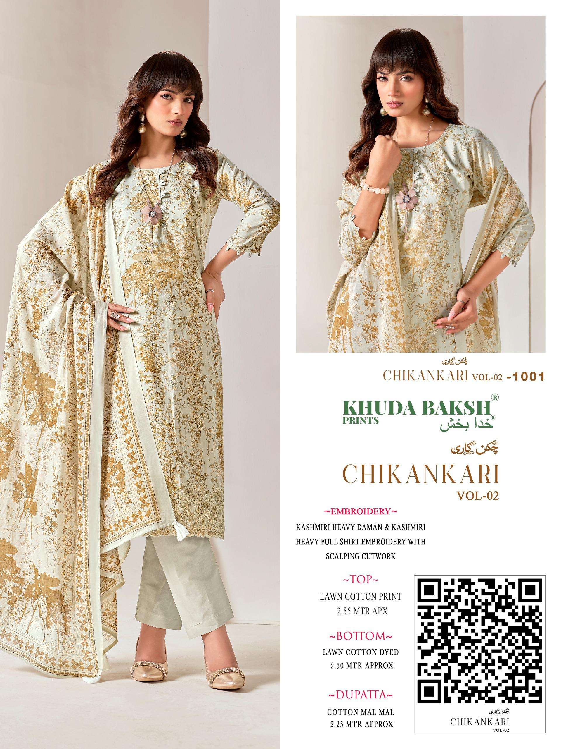 KHUDHA BAKSH PRINTS CHIKANKARI EDITION LAWN COTTON DIGITAL PRINT WITH FANCY WORK SUIT
