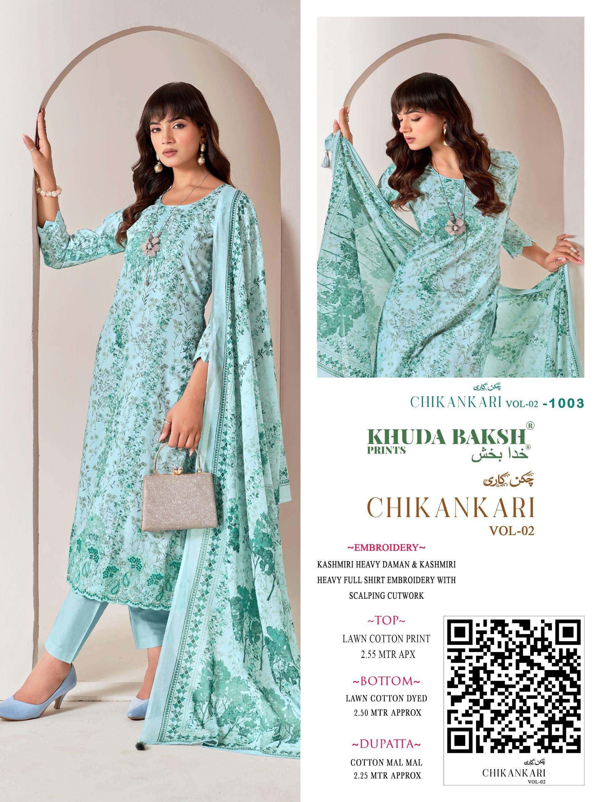 KHUDHA BAKSH PRINTS CHIKANKARI EDITION LAWN COTTON DIGITAL PRINT WITH FANCY WORK SUIT