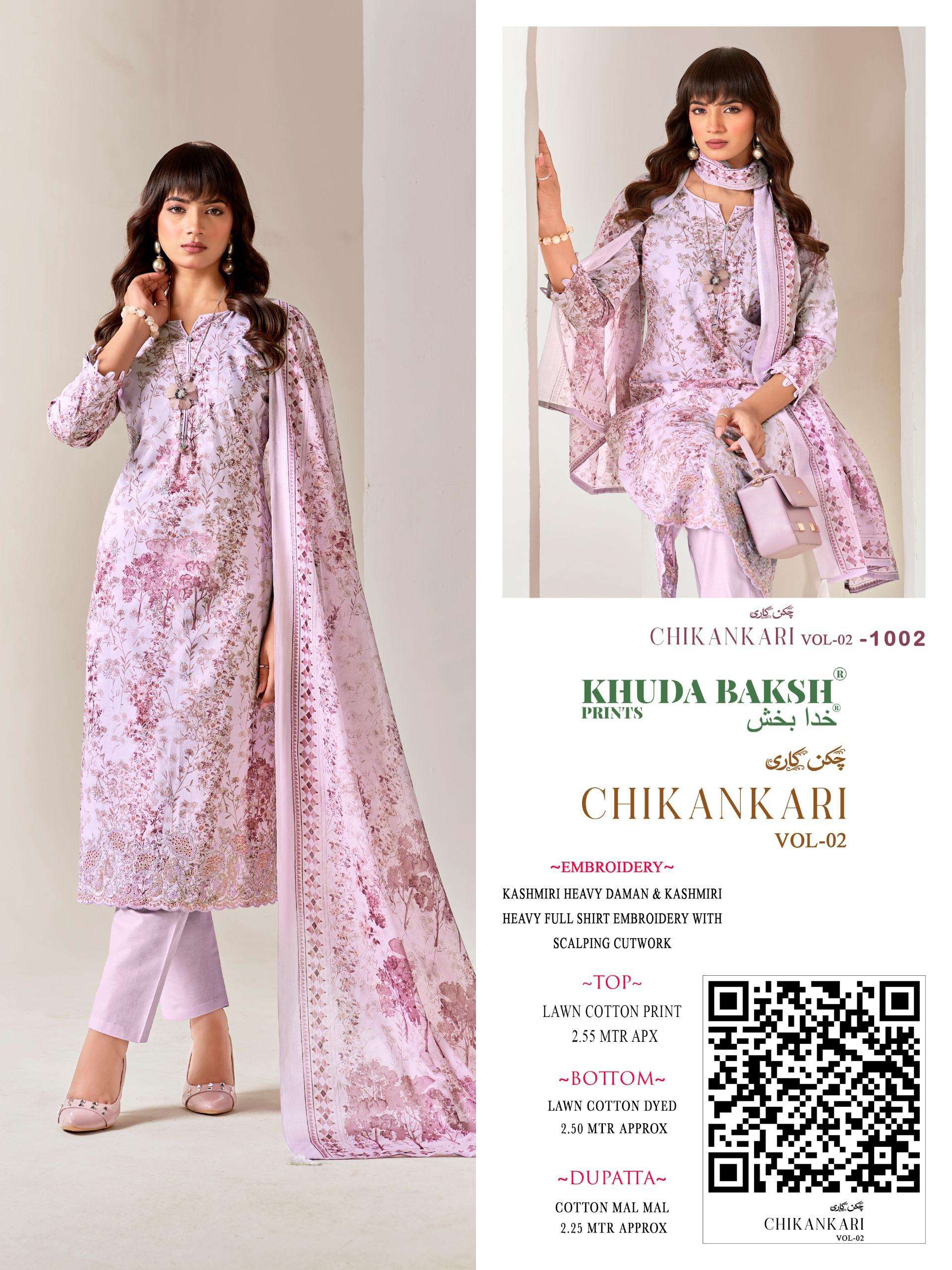 KHUDHA BAKSH PRINTS CHIKANKARI EDITION LAWN COTTON DIGITAL PRINT WITH FANCY WORK SUIT
