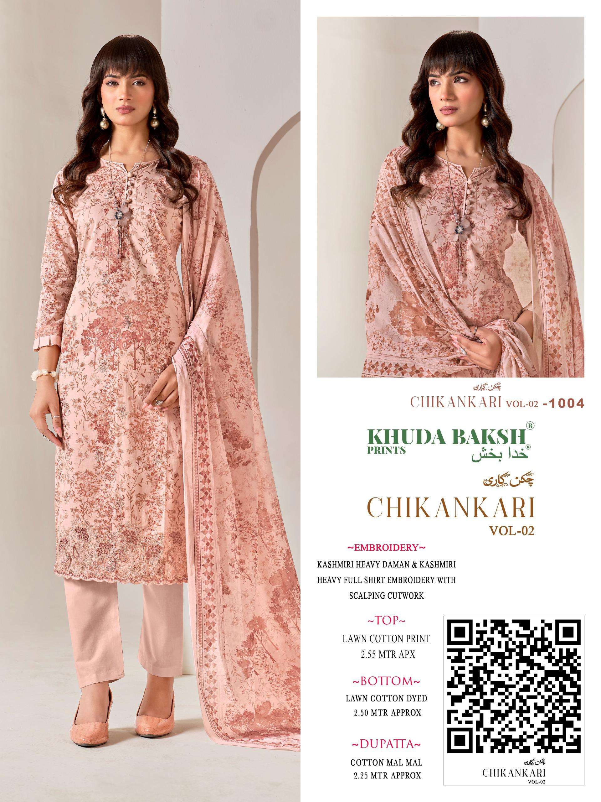 KHUDHA BAKSH PRINTS CHIKANKARI EDITION LAWN COTTON DIGITAL PRINT WITH FANCY WORK SUIT