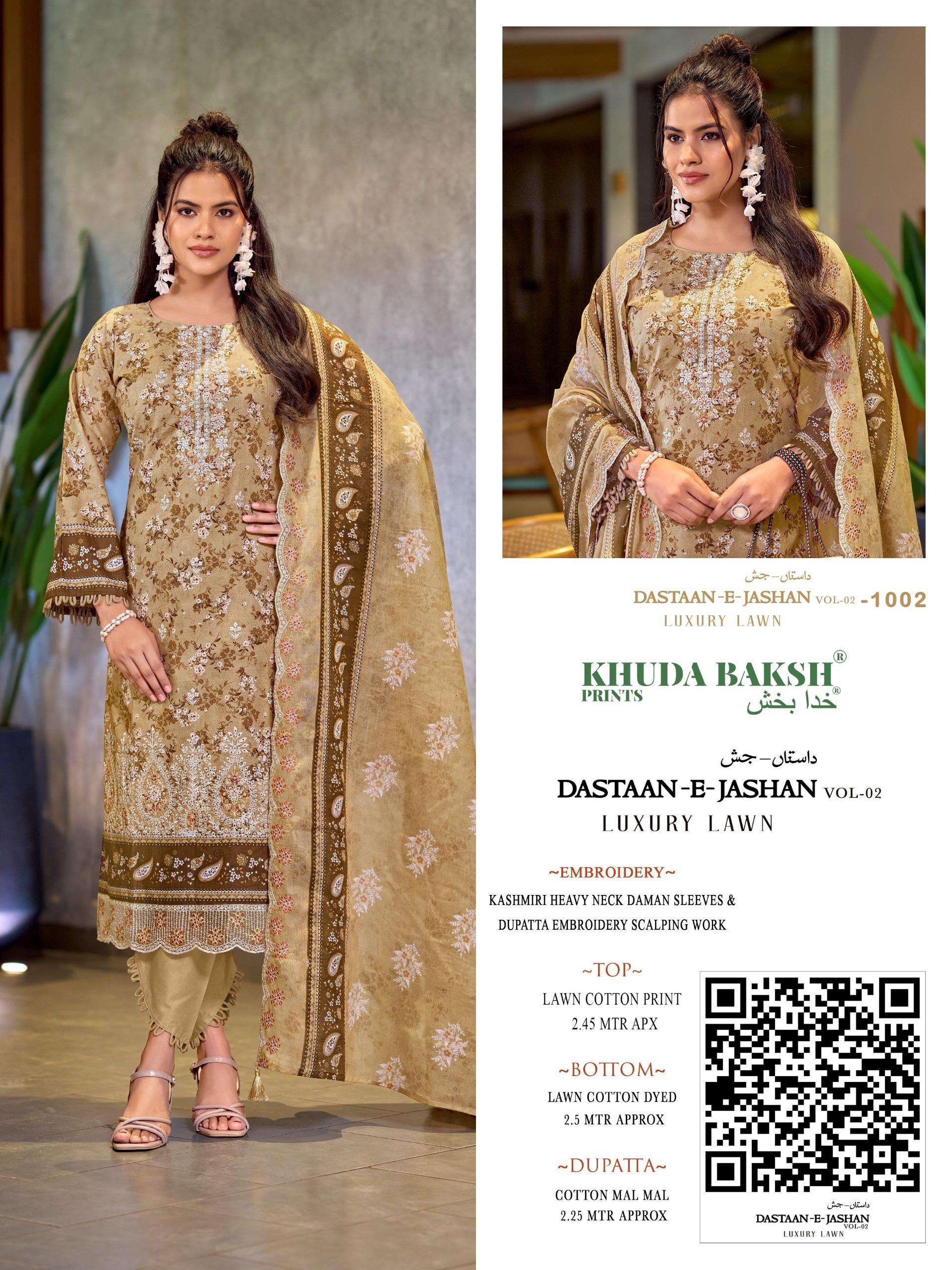 KHUDHA BAKSH PRINTS DASTAAN E JASHAN VOL 2 LAWN COTTON DIGITAL PRINT WITH FANCY KASHMIRI WORK SUIT
