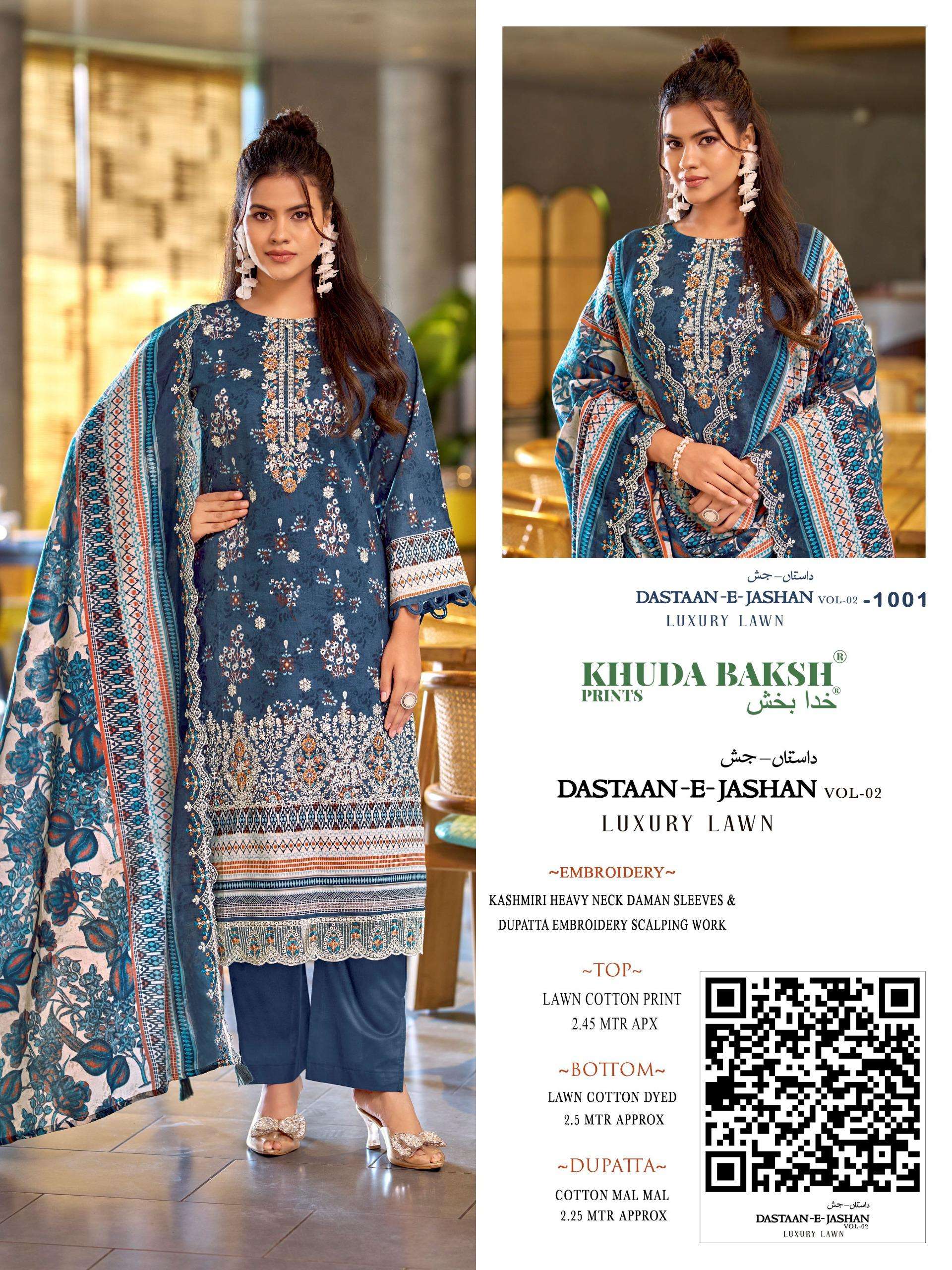 KHUDHA BAKSH PRINTS DASTAAN E JASHAN VOL 2 LAWN COTTON DIGITAL PRINT WITH FANCY KASHMIRI WORK SUIT