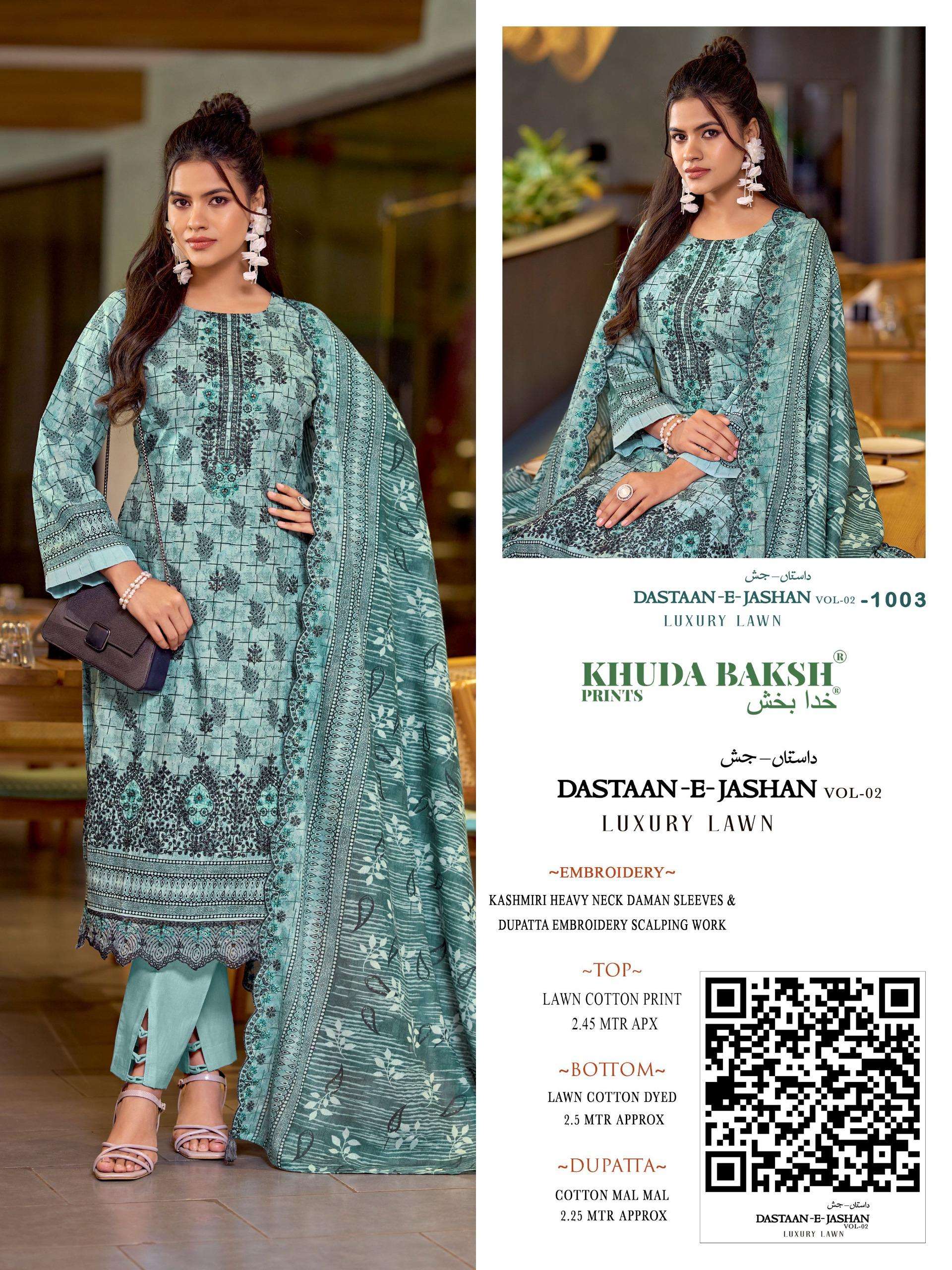 KHUDHA BAKSH PRINTS DASTAAN E JASHAN VOL 2 LAWN COTTON DIGITAL PRINT WITH FANCY KASHMIRI WORK SUIT