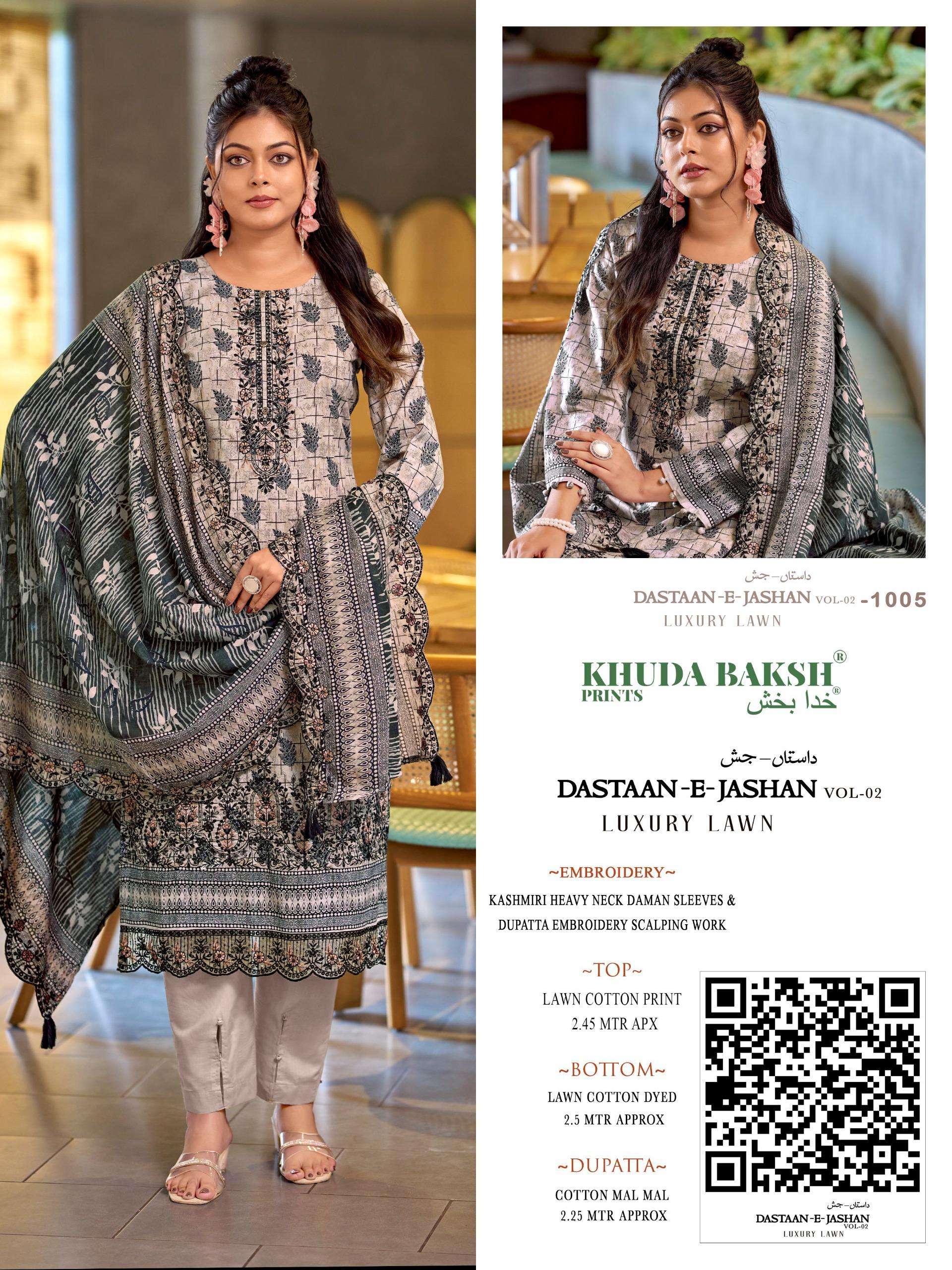 KHUDHA BAKSH PRINTS DASTAAN E JASHAN VOL 2 LAWN COTTON DIGITAL PRINT WITH FANCY KASHMIRI WORK SUIT
