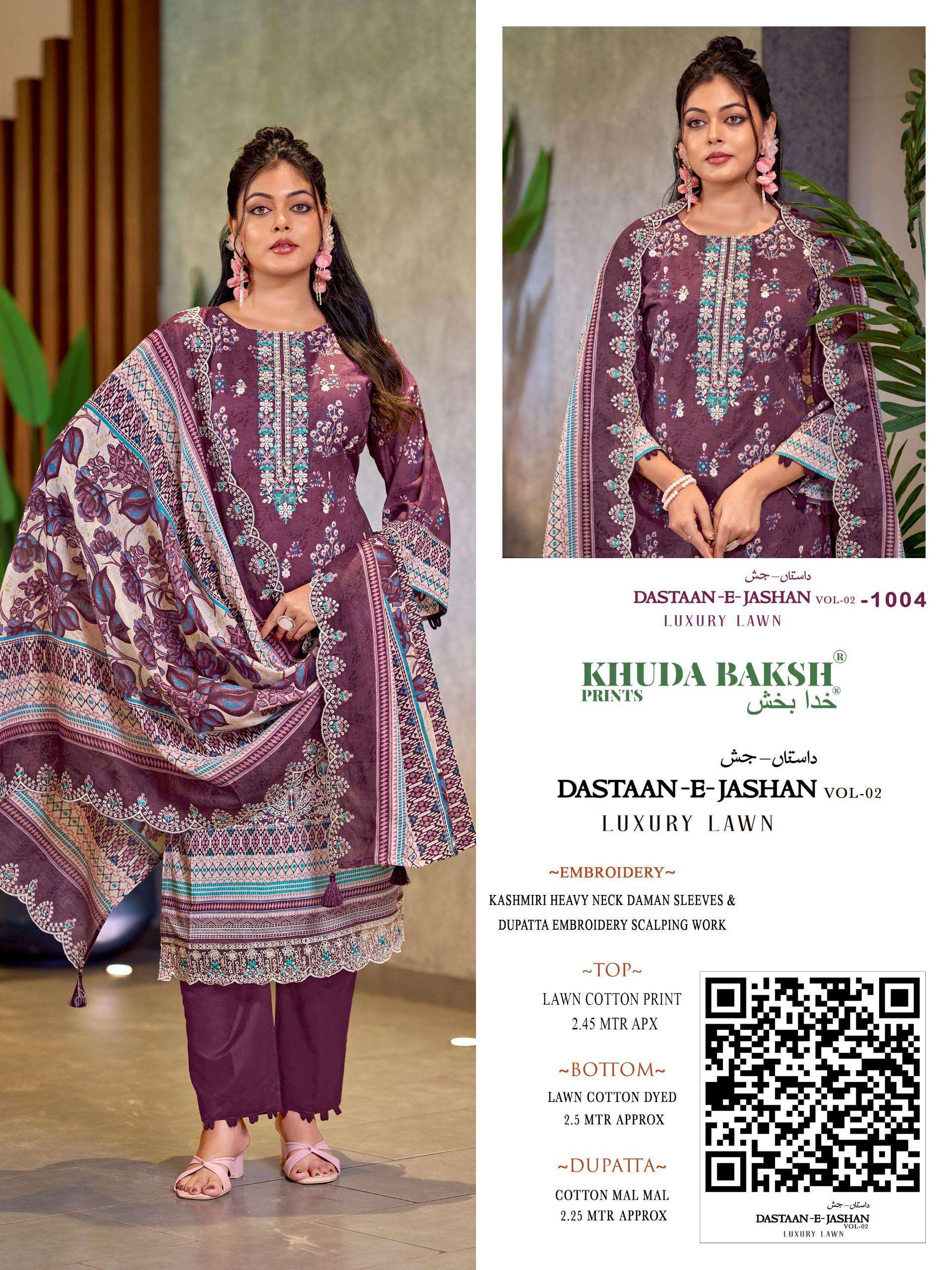 KHUDHA BAKSH PRINTS DASTAAN E JASHAN VOL 2 LAWN COTTON DIGITAL PRINT WITH FANCY KASHMIRI WORK SUIT