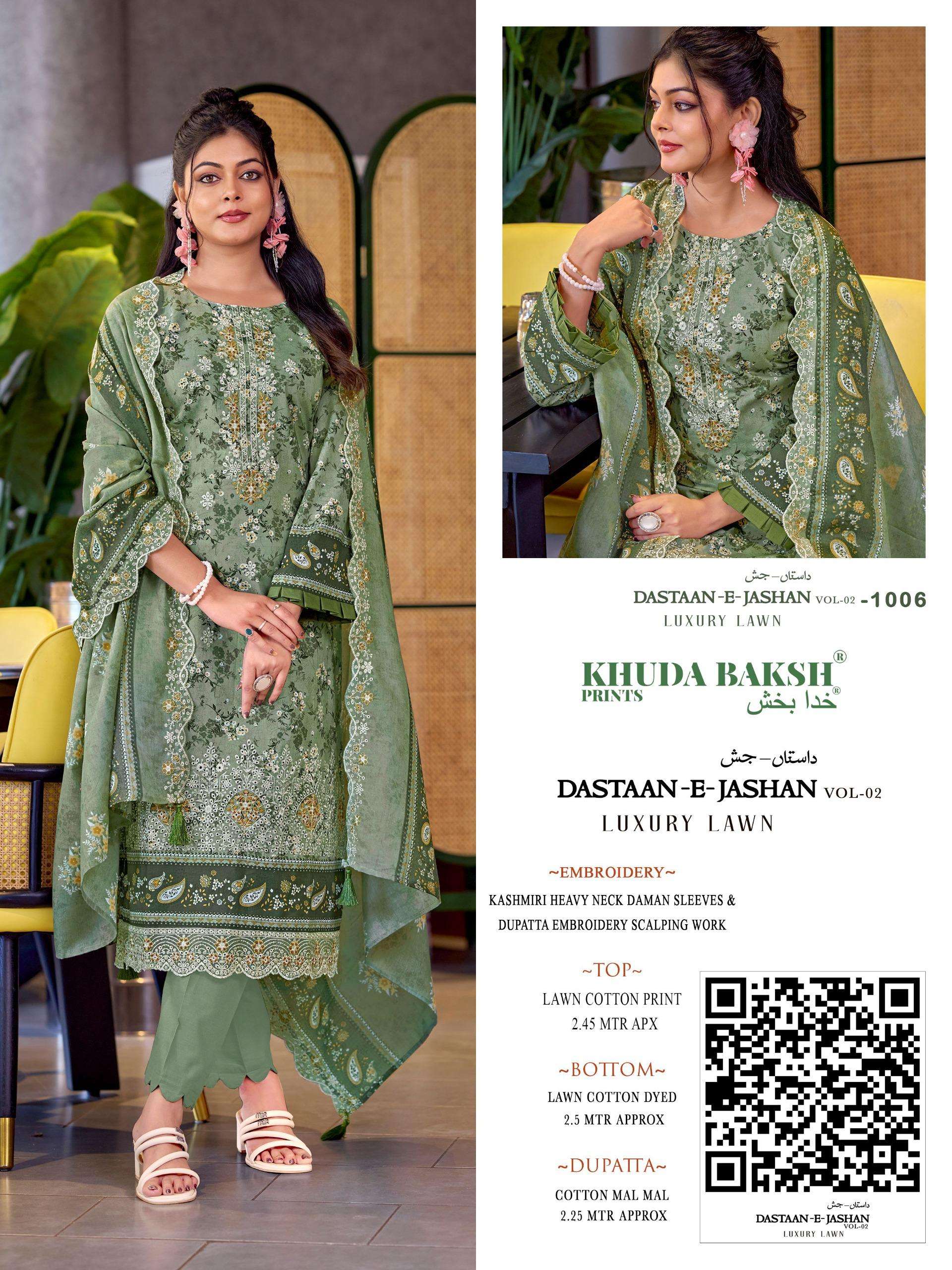 KHUDHA BAKSH PRINTS DASTAAN E JASHAN VOL 2 LAWN COTTON DIGITAL PRINT WITH FANCY KASHMIRI WORK SUIT