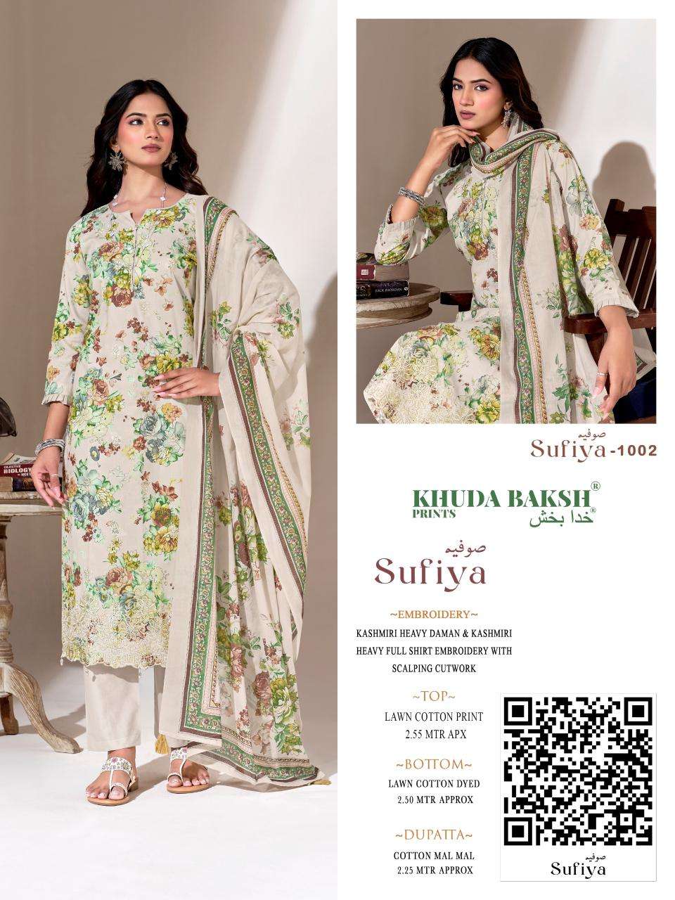KHUDHA BAKSH PRINTS SUFIYA LAWN COTTON DIGITAL PRINT WITH KASHMIRI WORK SUIT