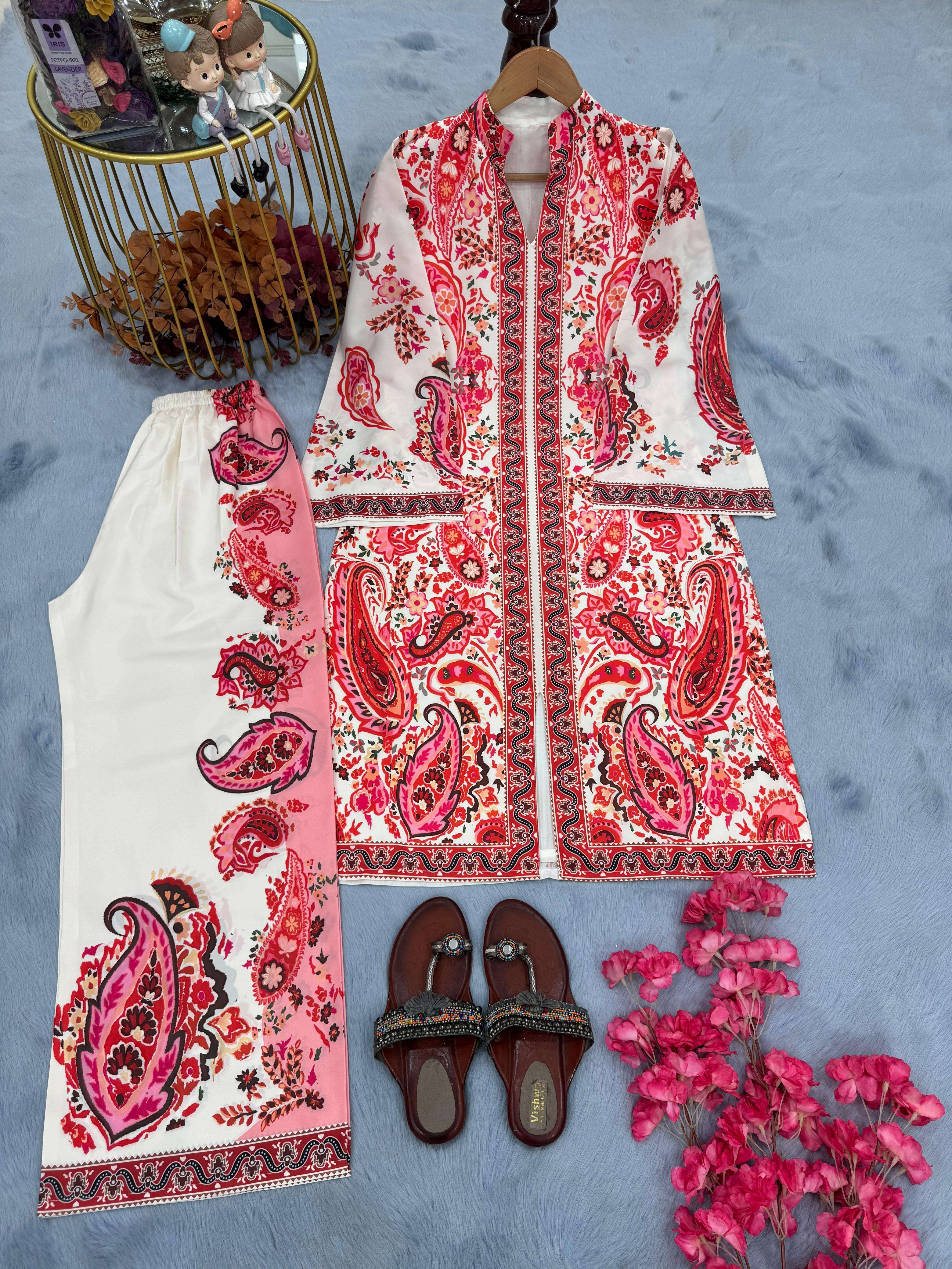 LADY LOOK 018 SATIN PRINT WITH FANCY WORK PAKISTANI STYLE CO-ORD SET
