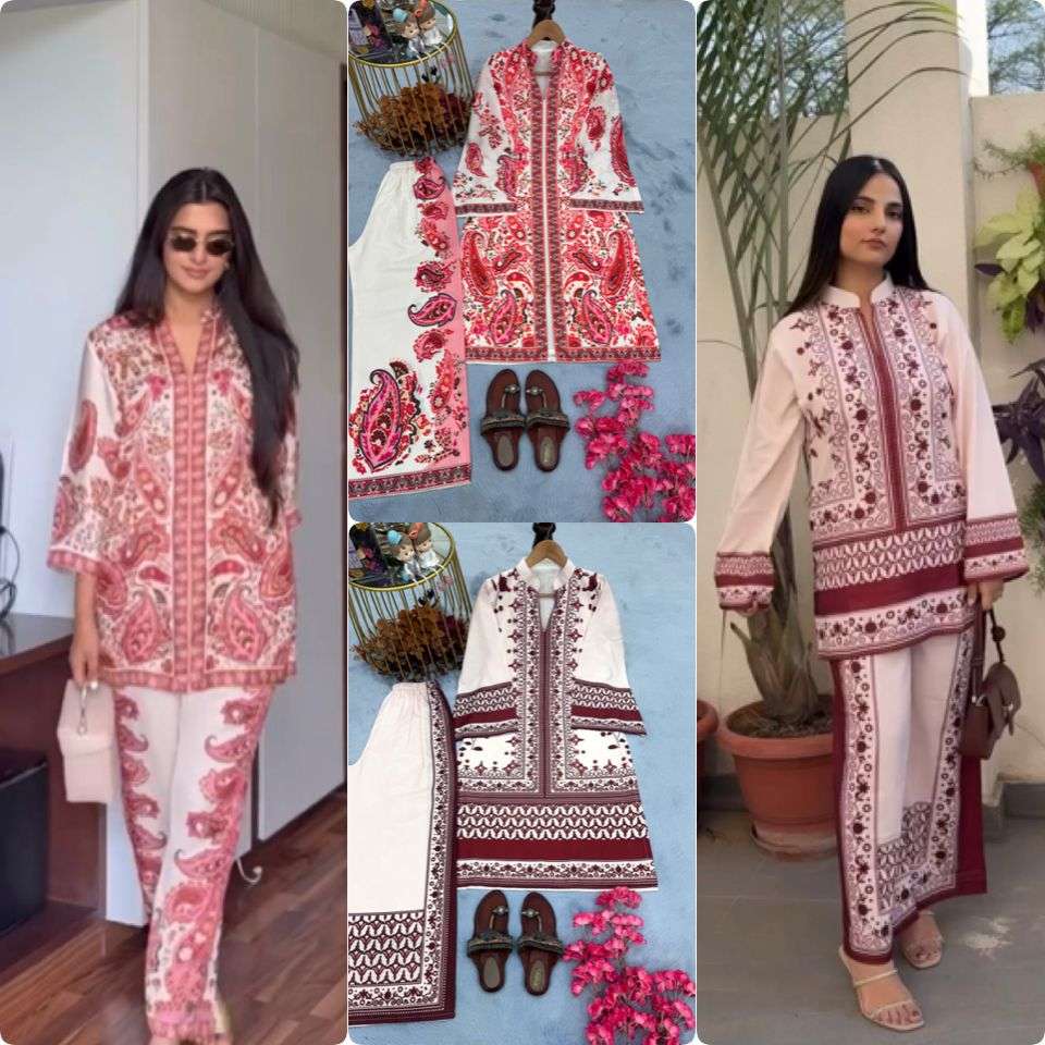 LADY LOOK 018 SATIN PRINT WITH FANCY WORK PAKISTANI STYLE CO-ORD SET