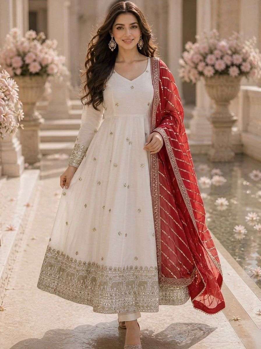 LADY LOOK 034 SILK WITH EMBROIDERY WORK ANARKALI GOWN STYLE SUIT