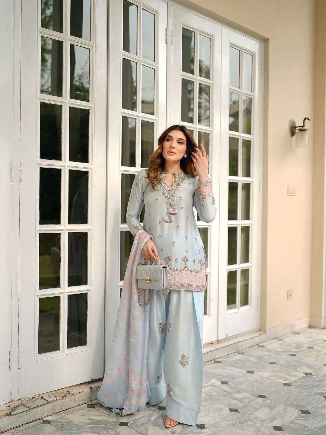 LADY LOOK 042 SATIN SILK SEQUENCE EMBROIDERY DESIGNER WORK FUNCTION WEAR LADIES SUIT
