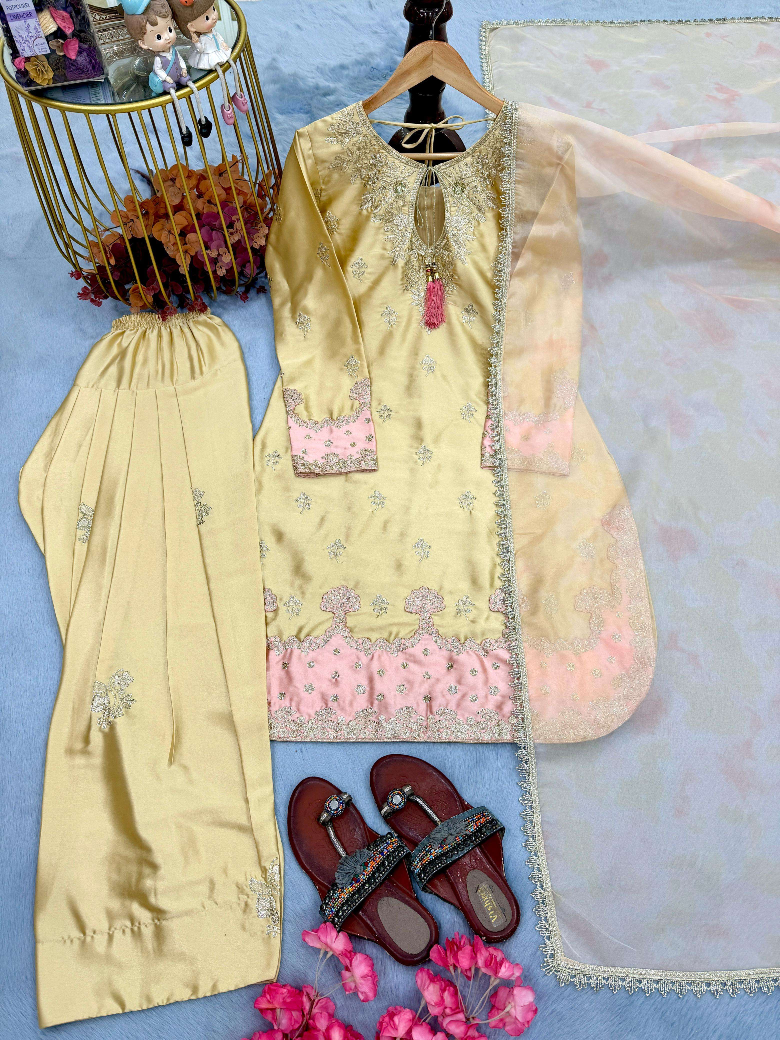 LADY LOOK 042 SATIN SILK SEQUENCE EMBROIDERY DESIGNER WORK FUNCTION WEAR LADIES SUIT