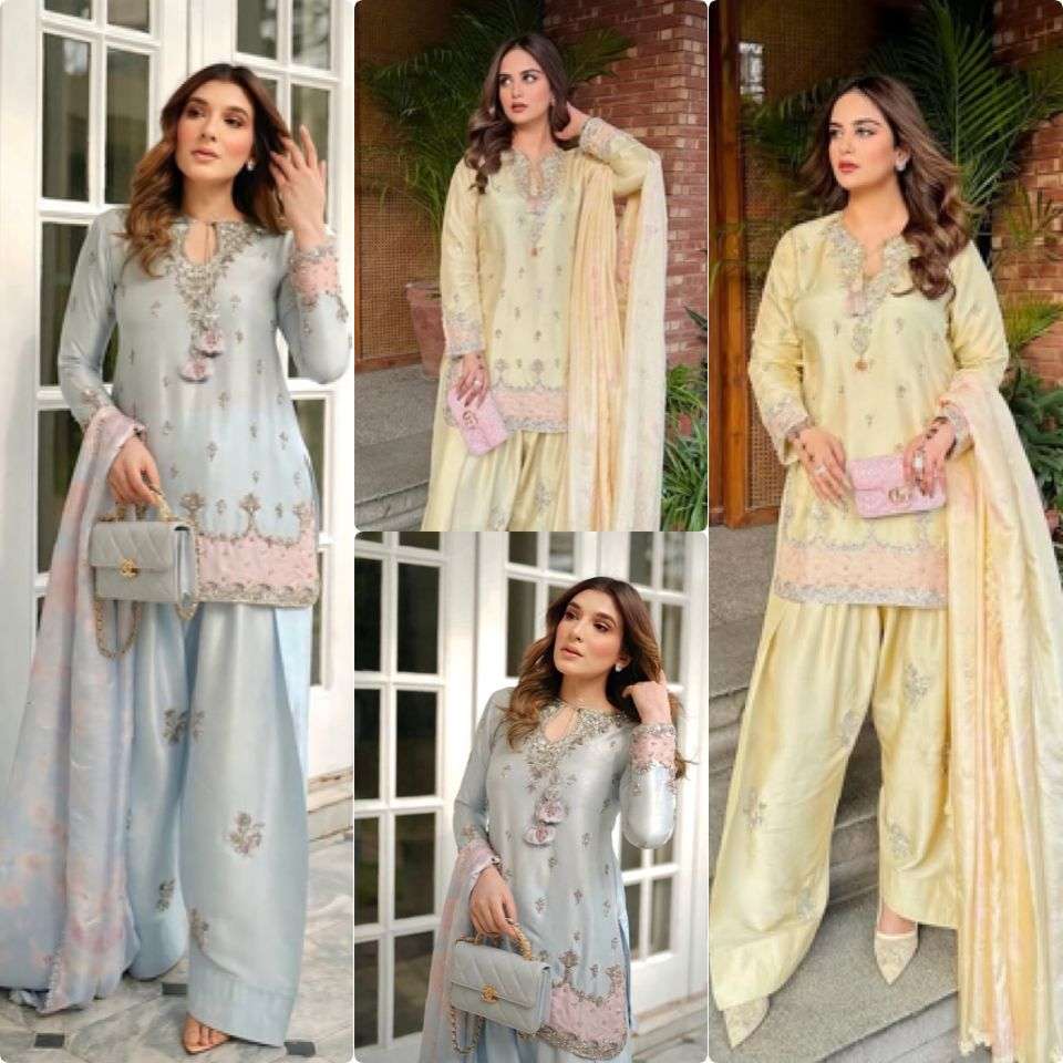 LADY LOOK 042 SATIN SILK SEQUENCE EMBROIDERY DESIGNER WORK FUNCTION WEAR LADIES SUIT