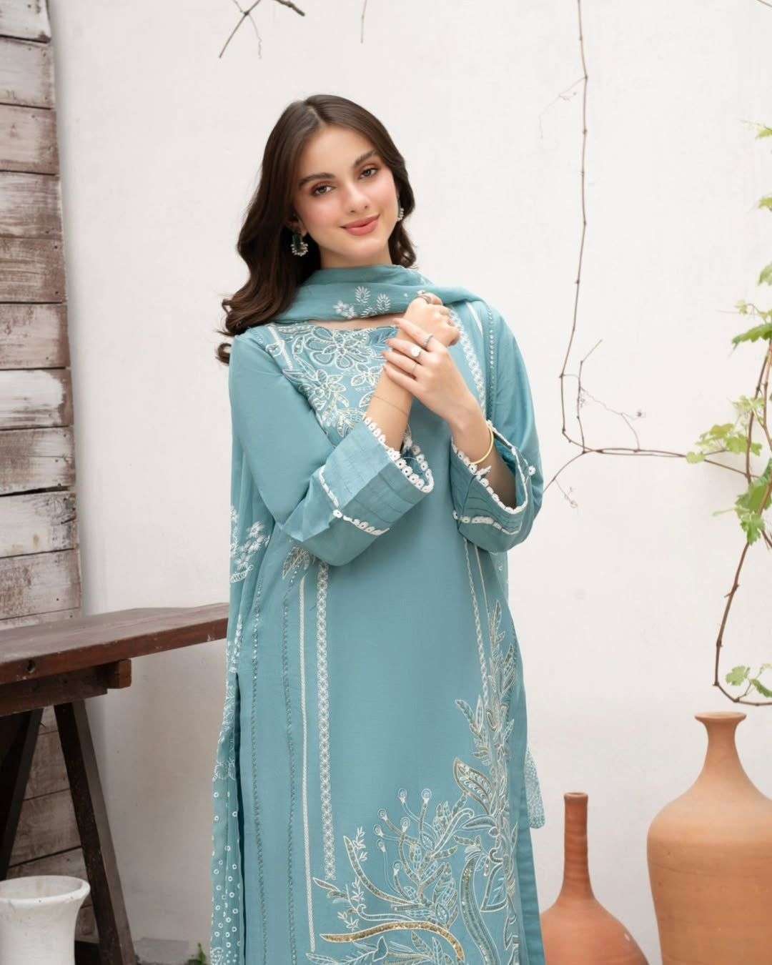 LG 1987 SILK SEQUENCE EMBROIDERY DESIGNER WORK TOP PANT WITH DUPATTA PAIR
