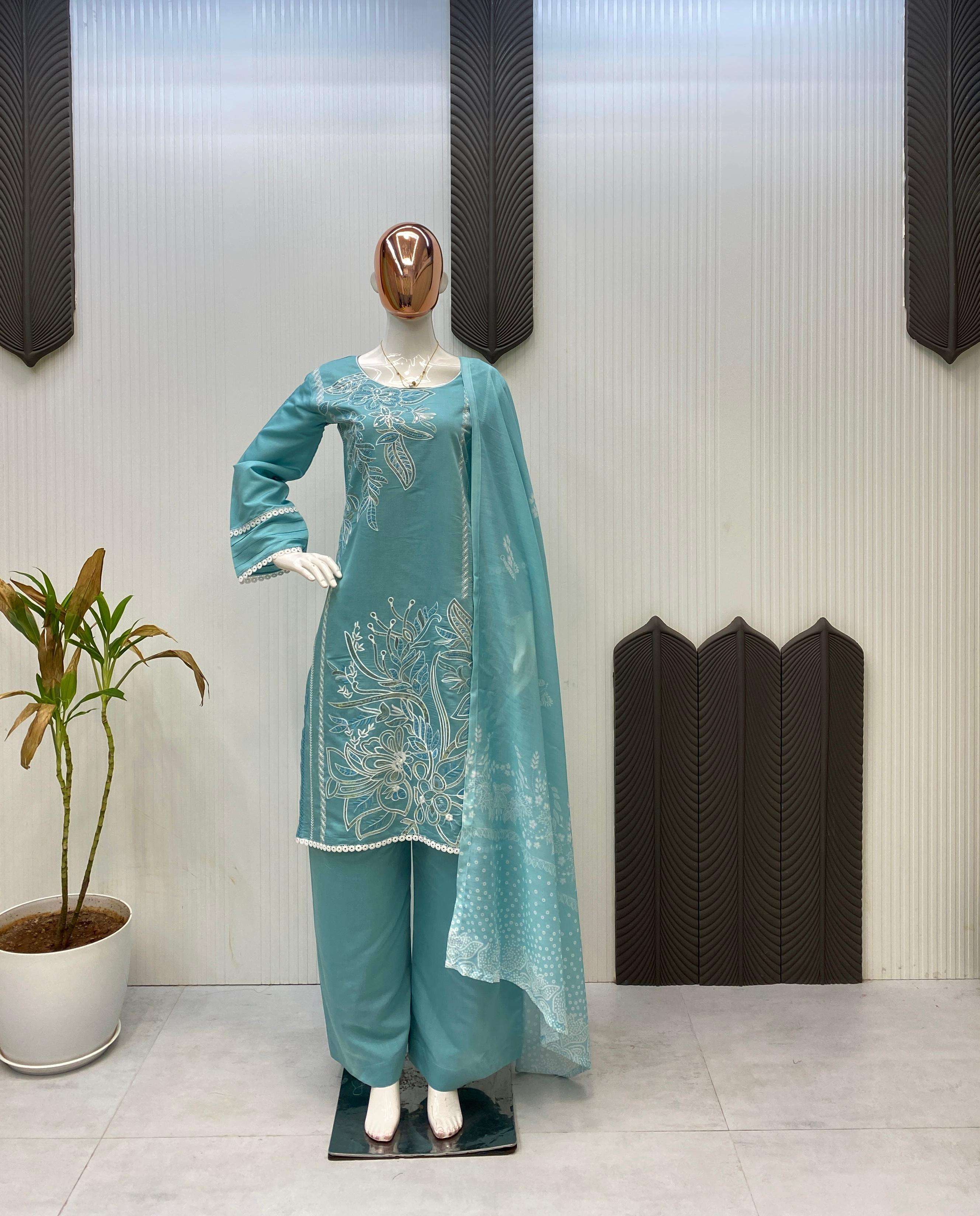 LG 1987 SILK SEQUENCE EMBROIDERY DESIGNER WORK TOP PANT WITH DUPATTA PAIR