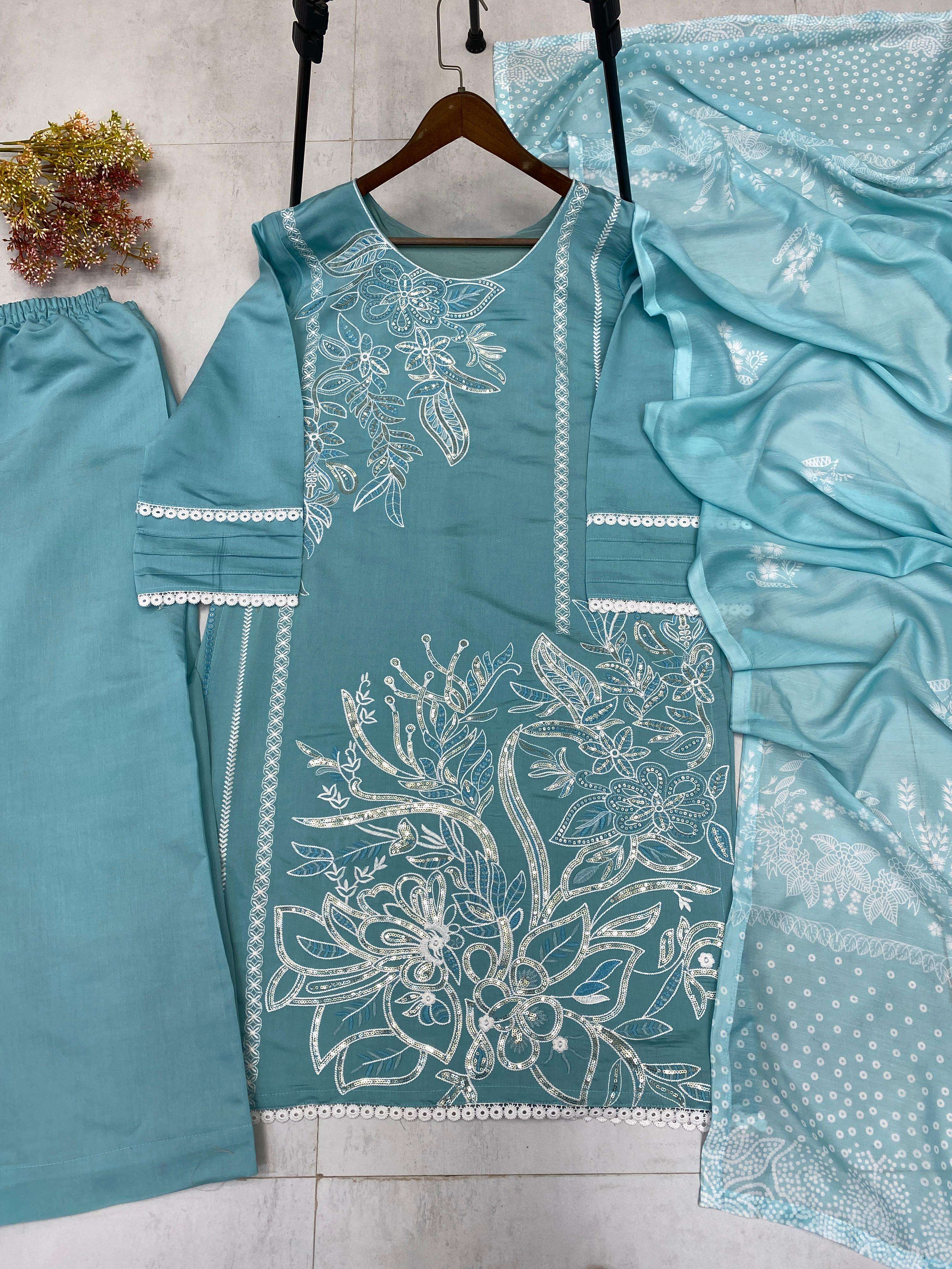 LG 1987 SILK SEQUENCE EMBROIDERY DESIGNER WORK TOP PANT WITH DUPATTA PAIR