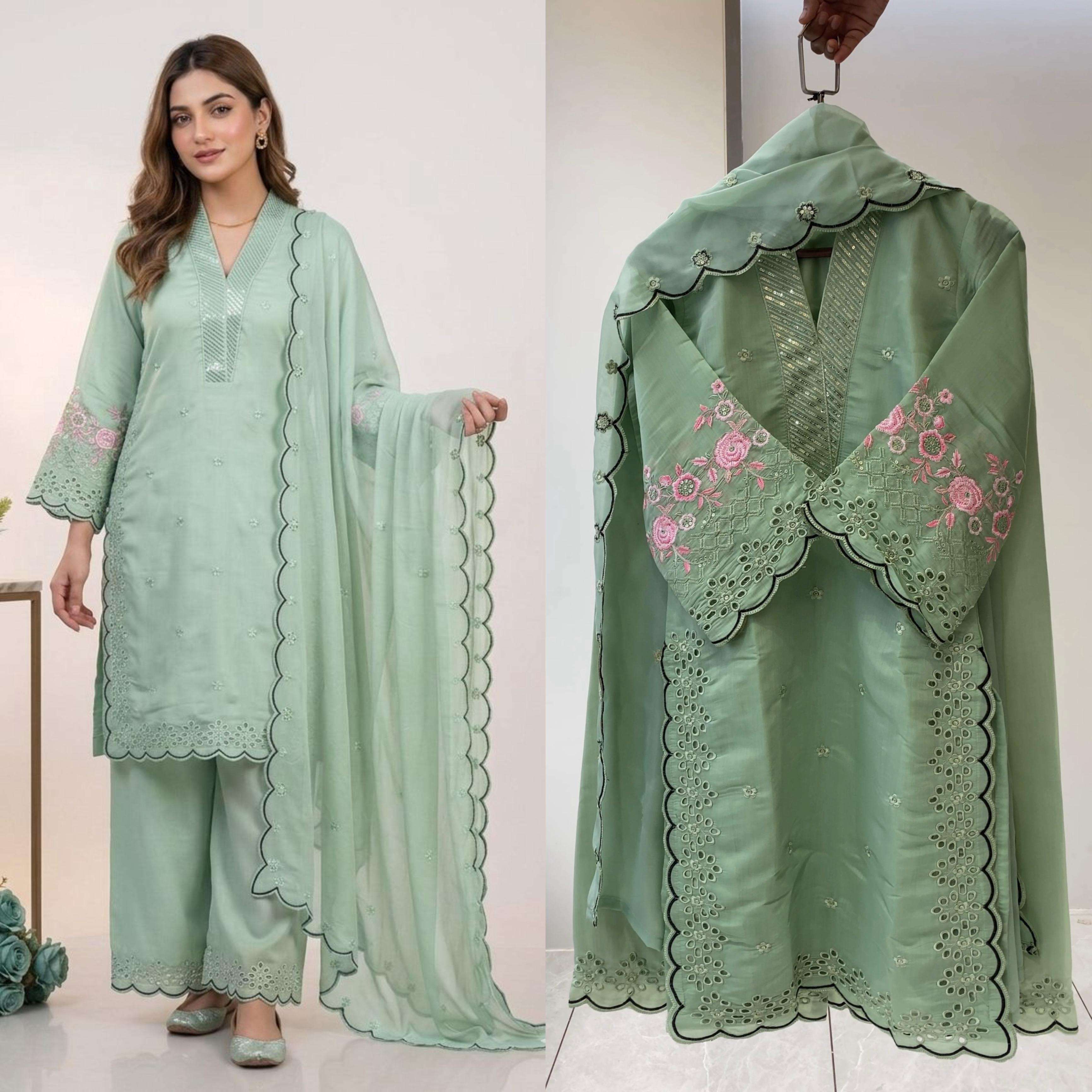 LG 2093 SILK SEQUENCE EMBROIDERY DESIGNER WORK PARTY WEAR LADIES SUIT