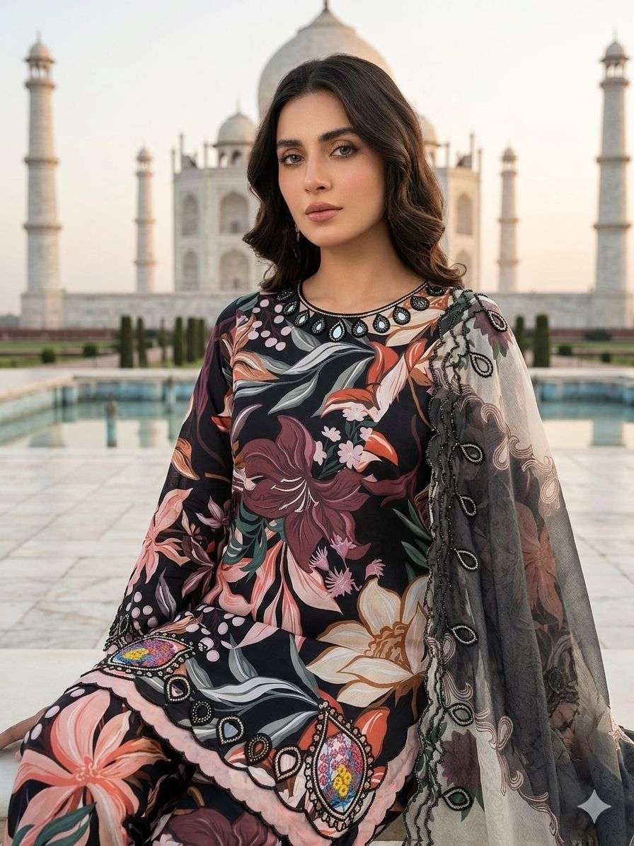LG 2094 MUSLIN PRINTED WITH EMBROIDERED CUT WORK TOP PANT WITH DUPATTA 