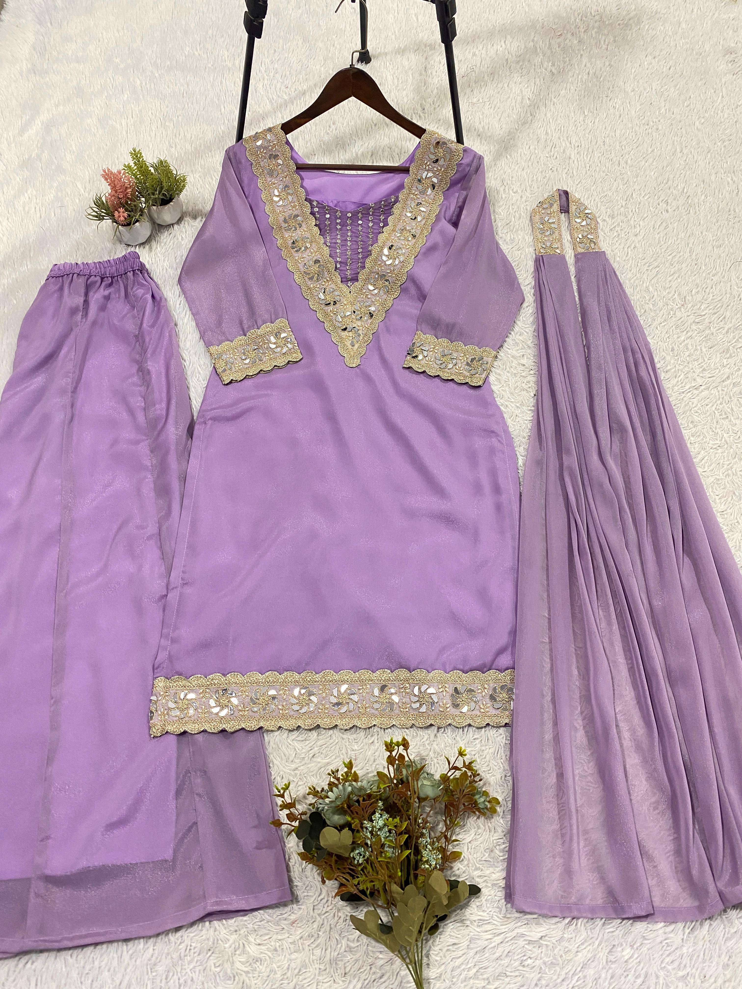 LG 2096 GEORGETTE SEQUENCE DESIGNER PARTY WEAR BLOUSE TOP PLAZZO WITH DUPATTA SET