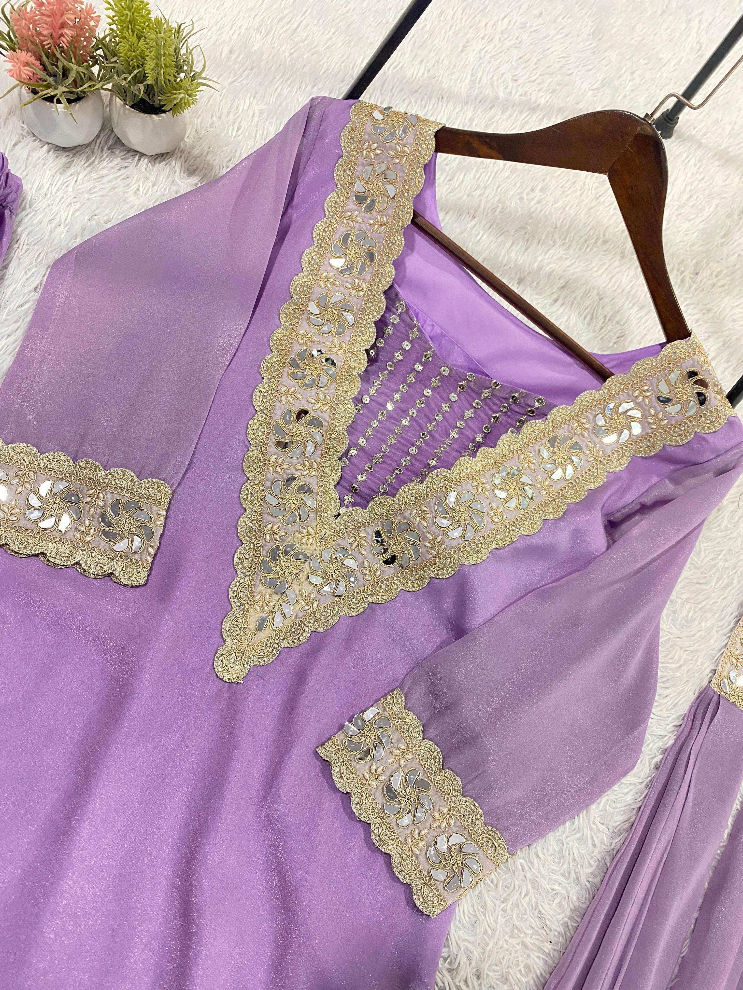 LG 2096 GEORGETTE SEQUENCE DESIGNER PARTY WEAR BLOUSE TOP PLAZZO WITH DUPATTA SET