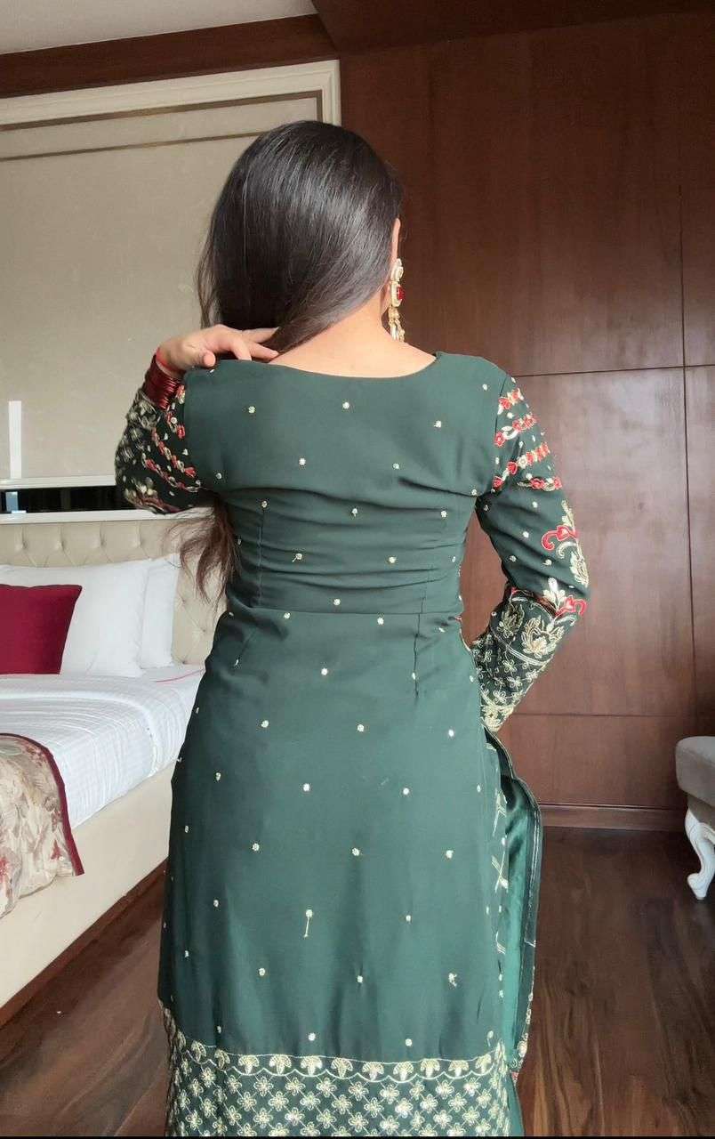 LM 01 GEORGETTE HEAVY EMBROIDERED DESIGNER PARTY WEAR SHARARA SUIT