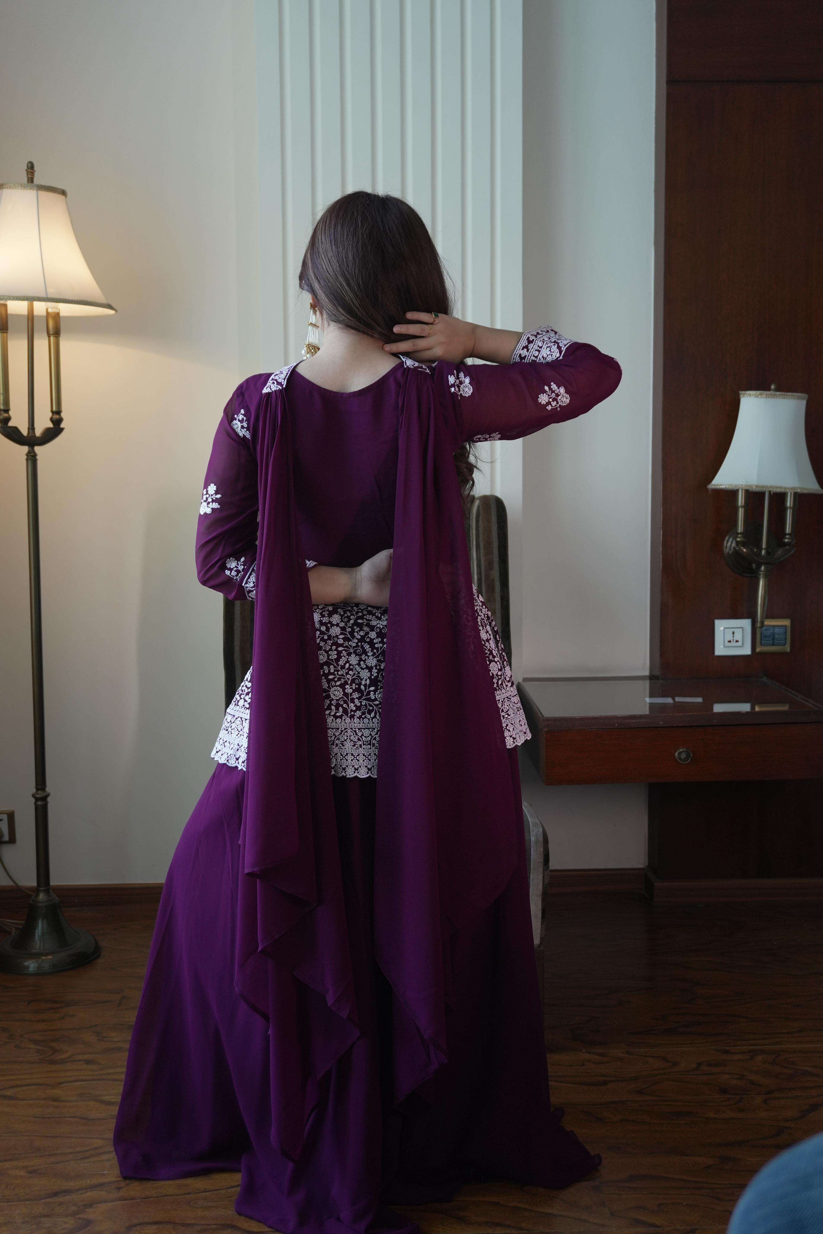 LM 14 GEORGETTE HEAVY DESIGNER PEPLUM TOP PLAZZO AND DUPATTA