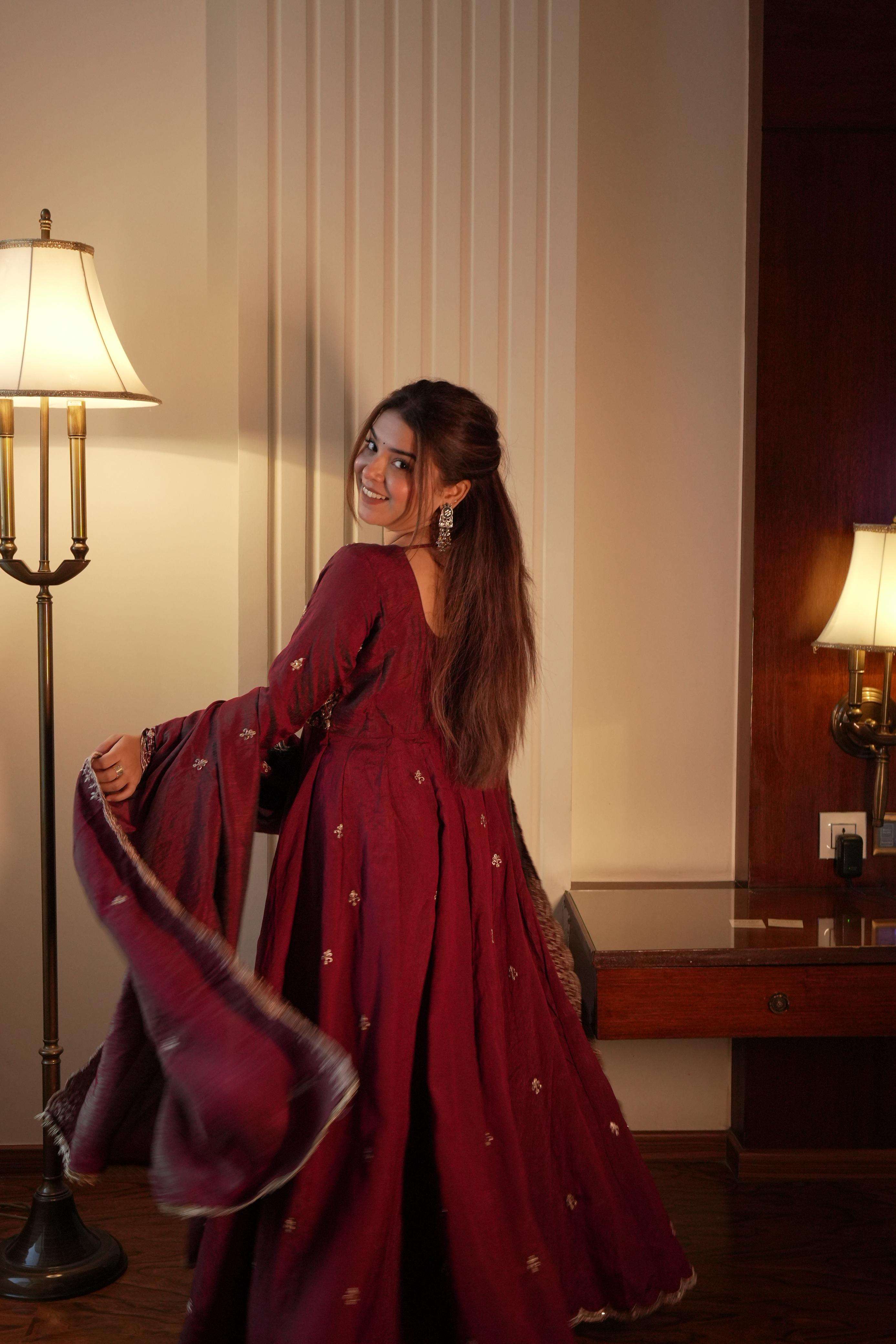 LM 19 SILK DESIGNER PARTY WEAR LADIES GOWN PANT WITH DUPATTA COMBO SET 
