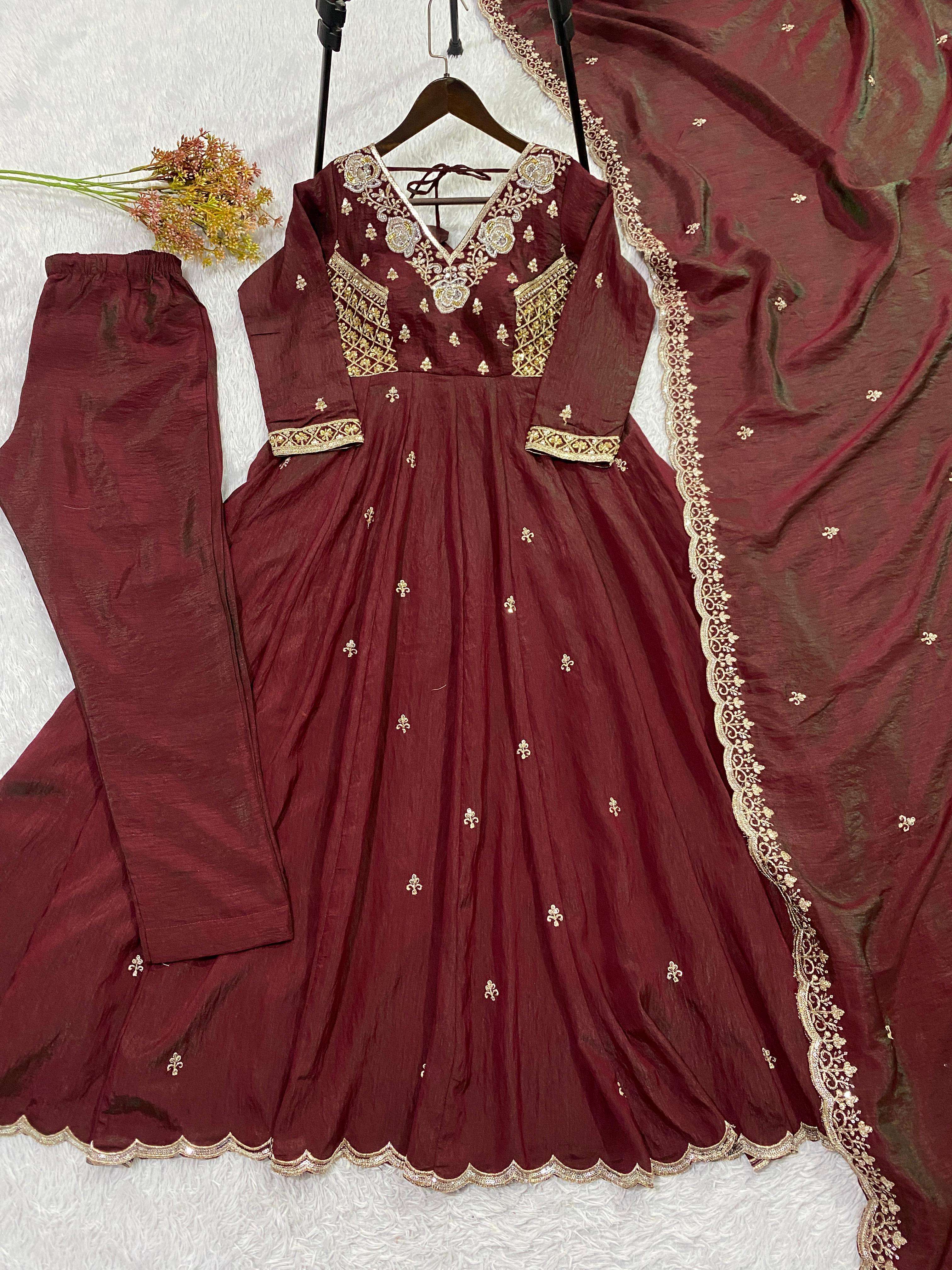 LM 19 SILK DESIGNER PARTY WEAR LADIES GOWN PANT WITH DUPATTA COMBO SET 
