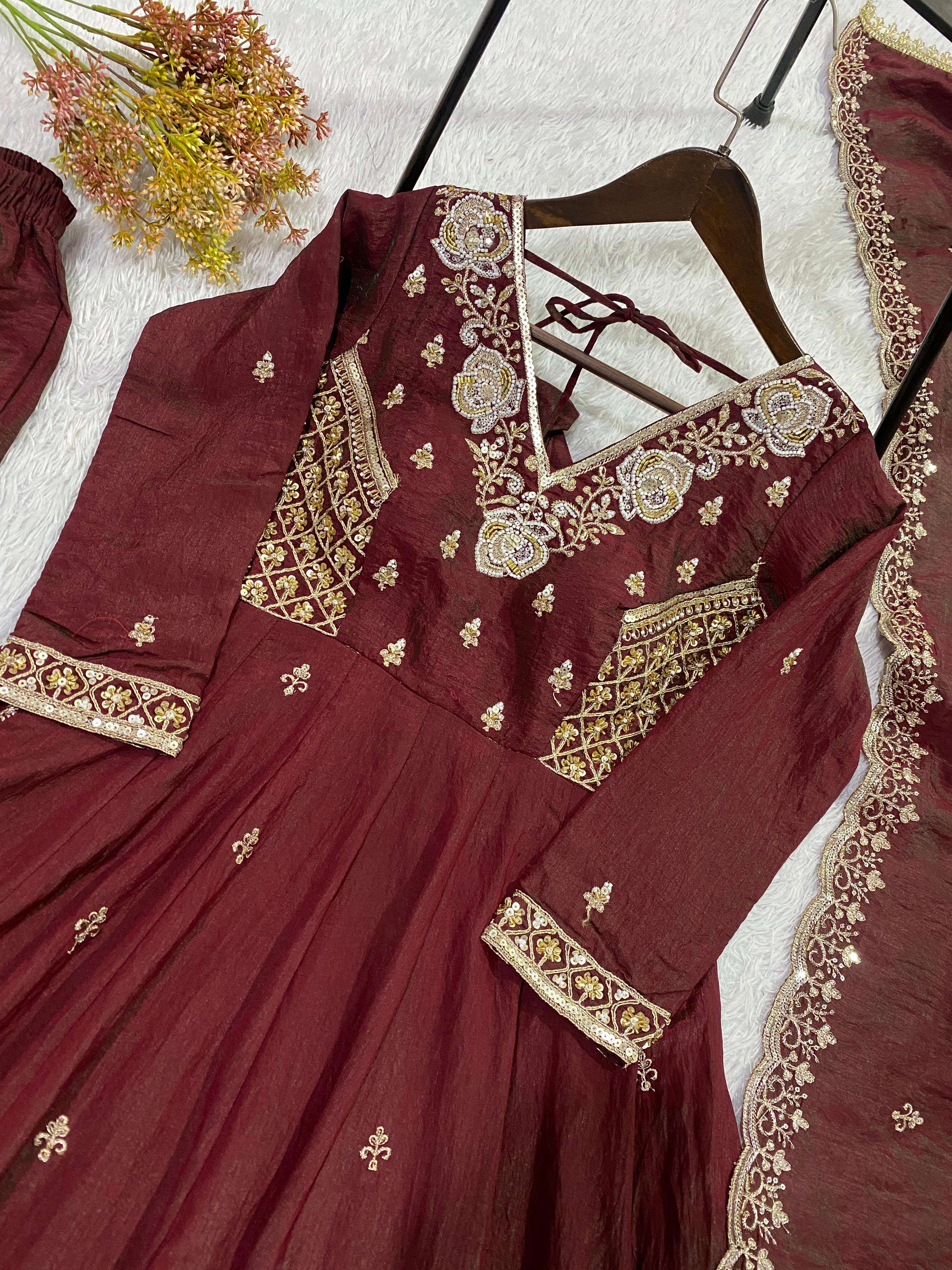 LM 19 SILK DESIGNER PARTY WEAR LADIES GOWN PANT WITH DUPATTA COMBO SET 