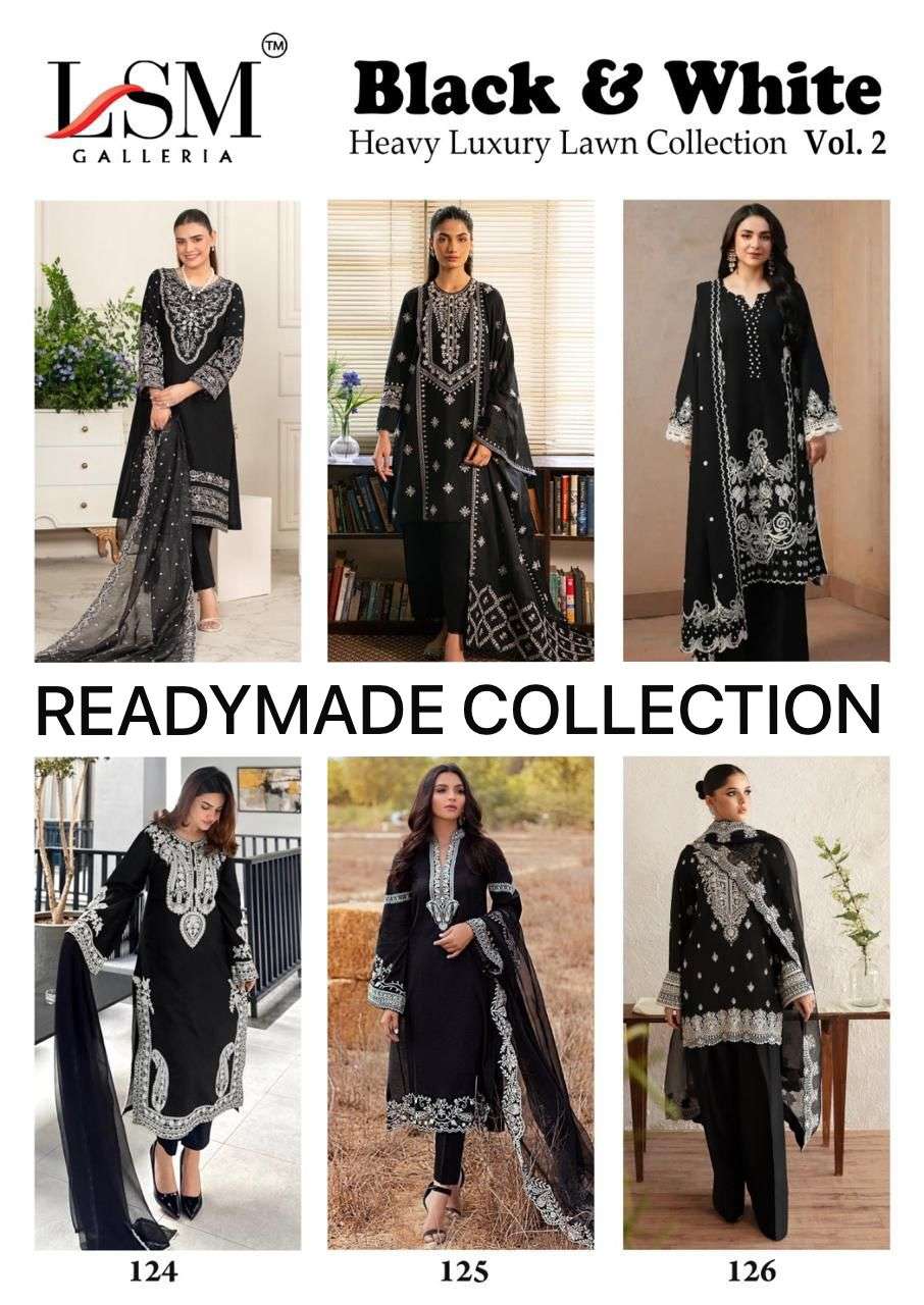 LSM GALLERIA BLACK AND WHITE HEAVY LUXURY LAWN READY MADE COLLECTION VOL 2
