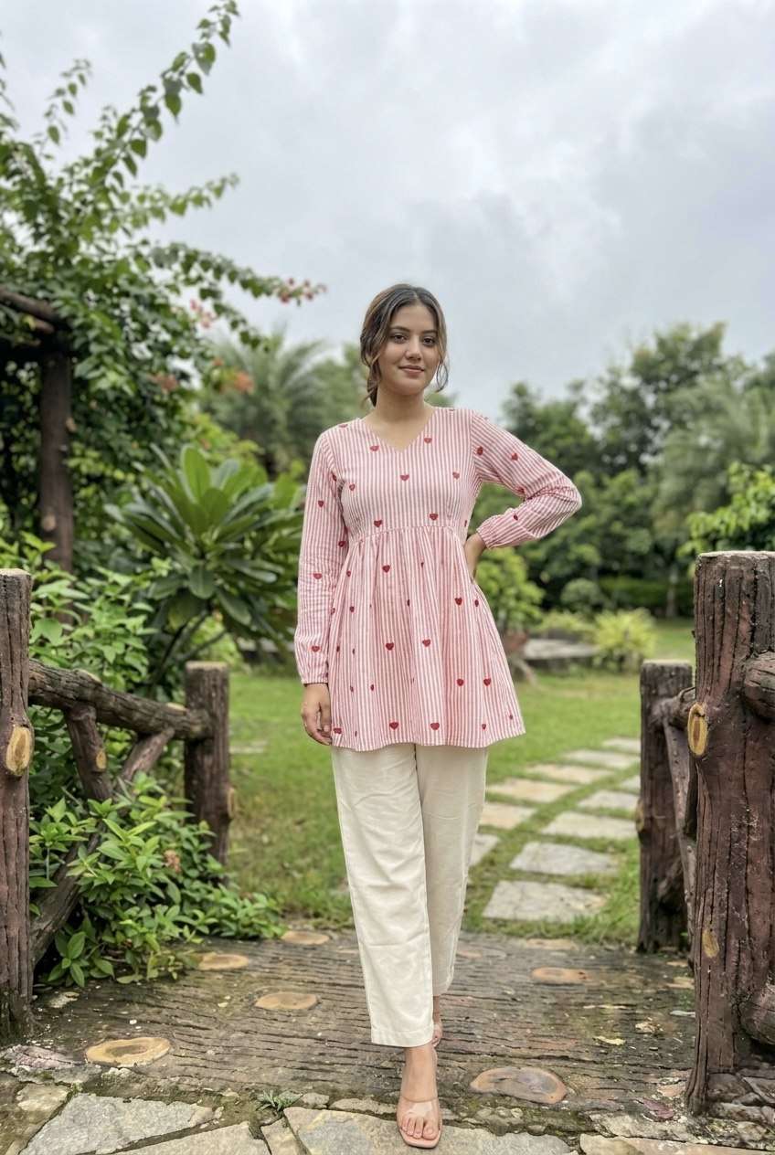 LW 9337 COTTON FANCY SUMMER WEAR LADIES TOP WITH PANT PAIR 