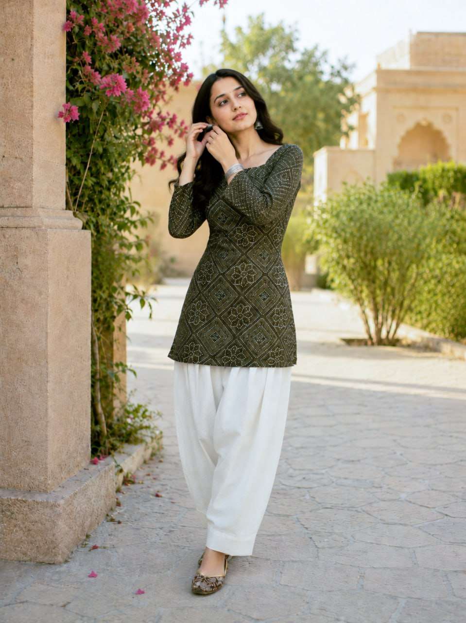 LW 9340 COTTON BANDHANI PRINT TOP WITH PANT PAIR 