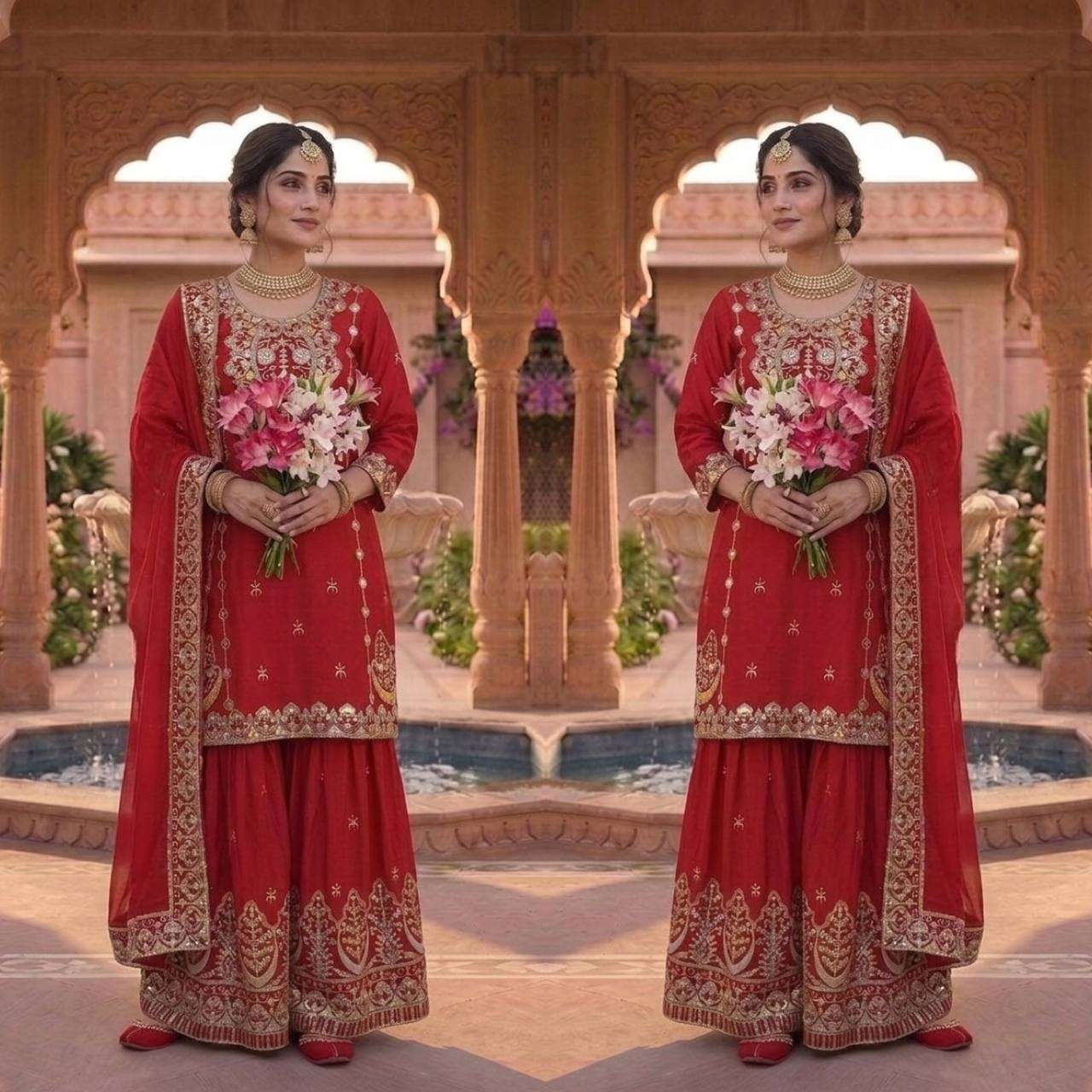 MD 3041 SILK HEAVY EMBROIDERD DESIGNER WEDDING WEAR LADIES SUIT