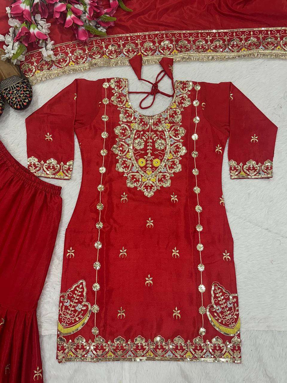 MD 3041 SILK HEAVY EMBROIDERD DESIGNER WEDDING WEAR LADIES SUIT