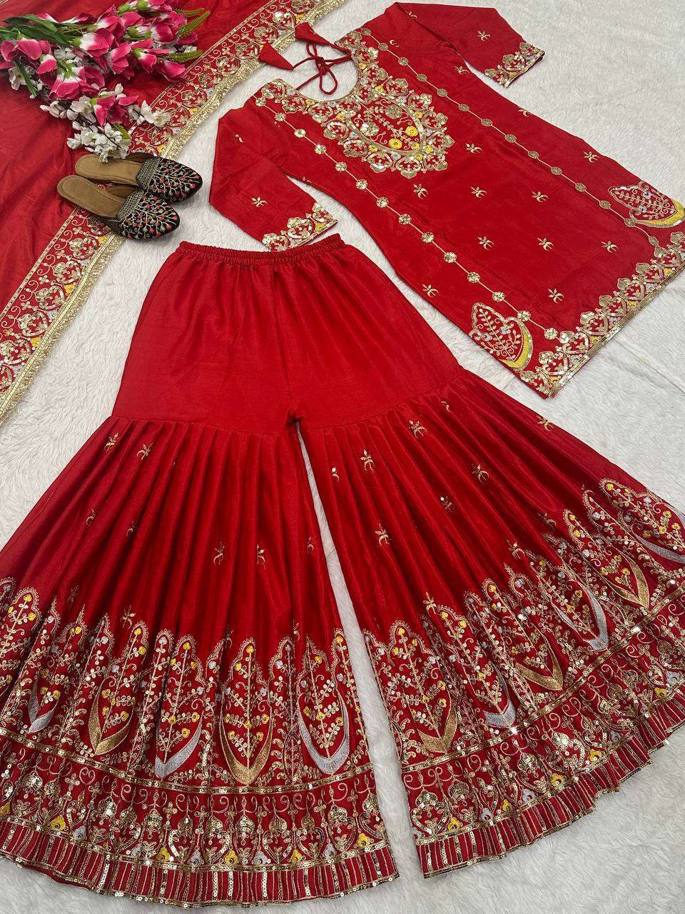 MD 3041 SILK HEAVY EMBROIDERD DESIGNER WEDDING WEAR LADIES SUIT