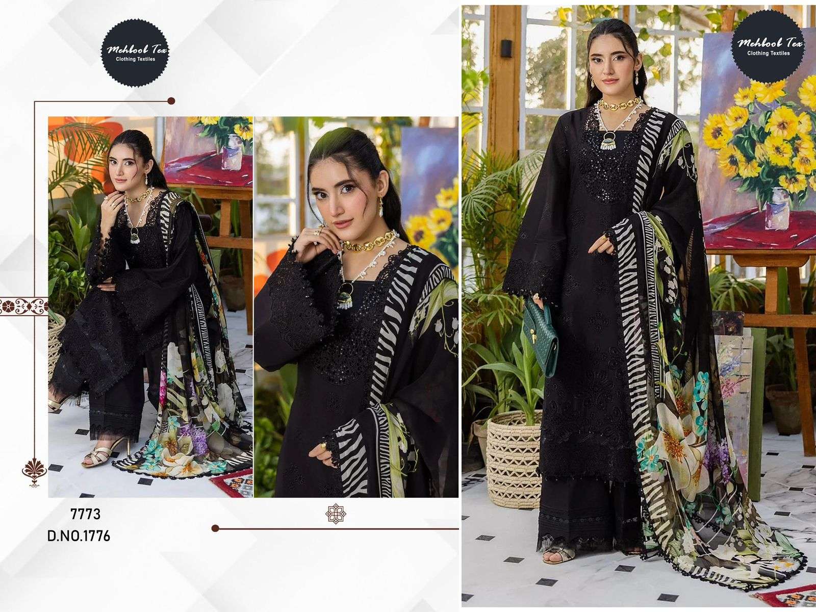 MEHBOOB TEX D NO 1776 & 1777 COTTON HEAVY PATCH EMBROIDERY WORK SALWAR KAMEEZ 