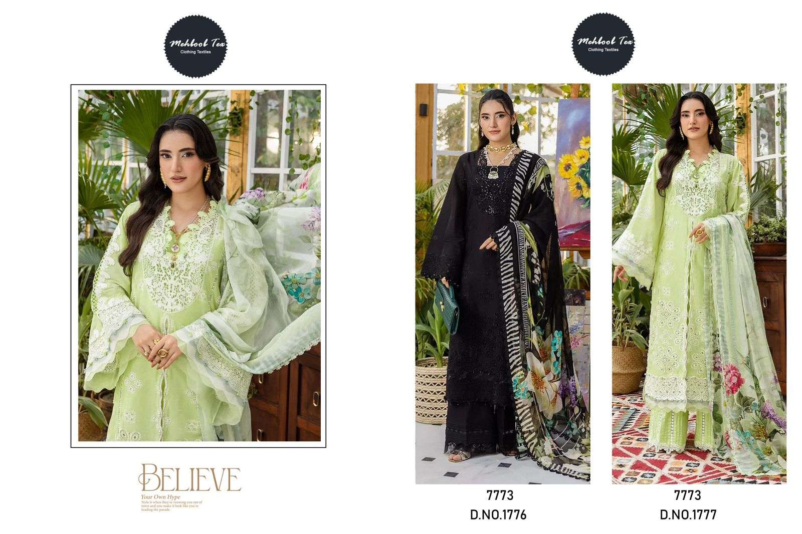 MEHBOOB TEX D NO 1776 & 1777 COTTON HEAVY PATCH EMBROIDERY WORK SALWAR KAMEEZ 