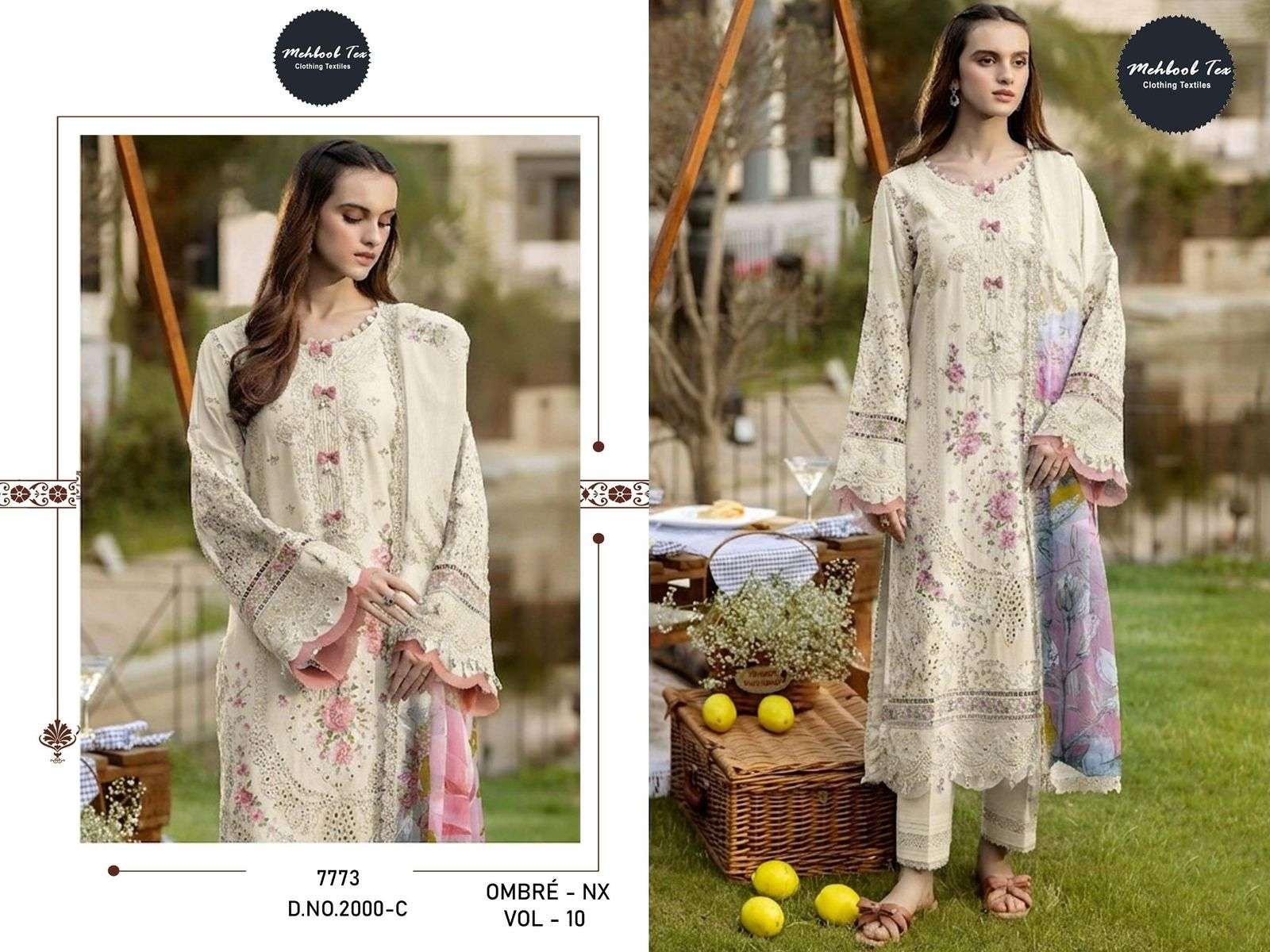 MEHBOOB  TEX  OMBRE NX VOL 10 COTTON EMBROIDERY DESIGNER WORK SUIT