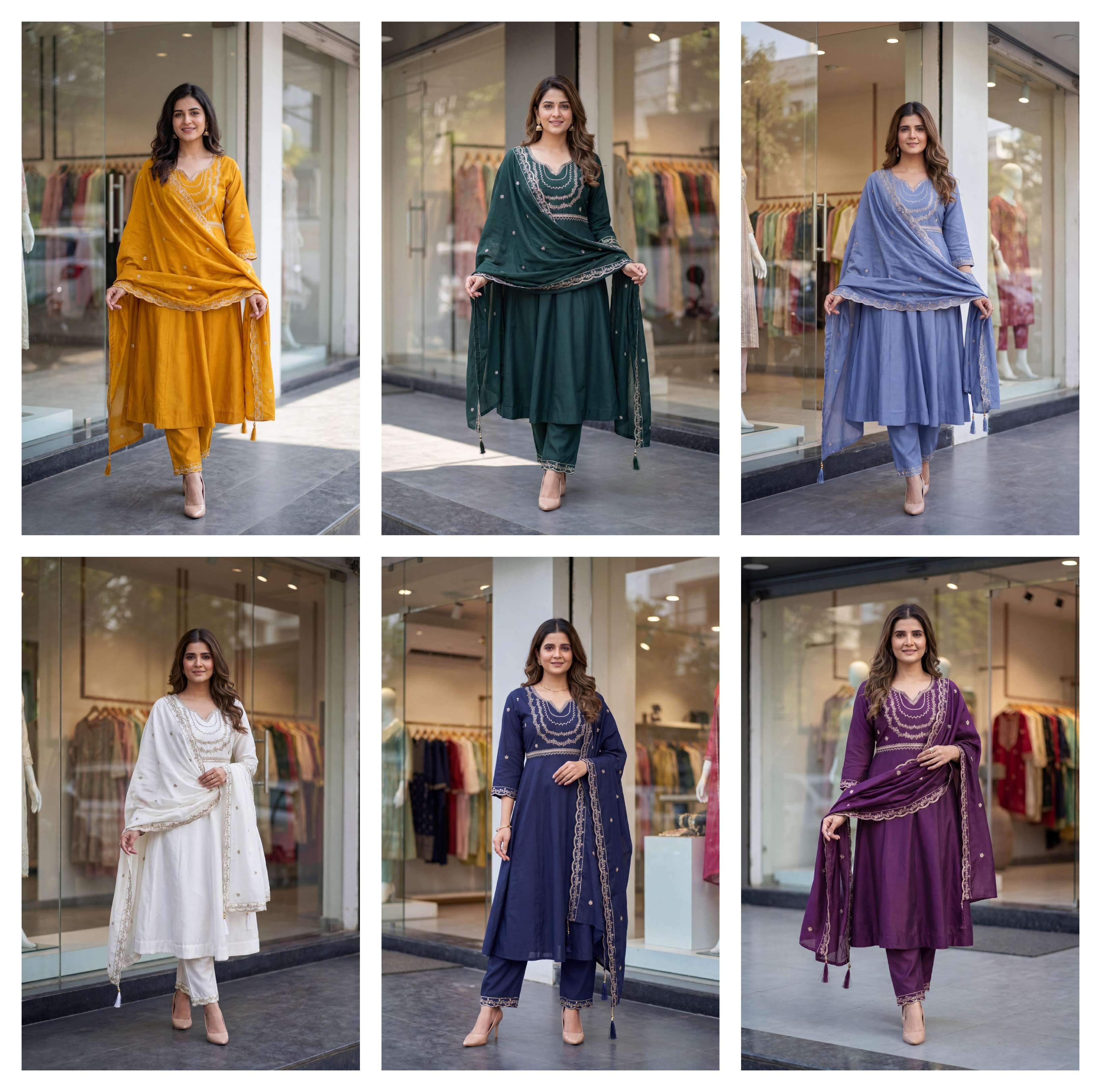 MF KRITI SILK DESIGNER WORK ANARKALI STYLE KURTI BOTTOM AND DUPATTA SET 