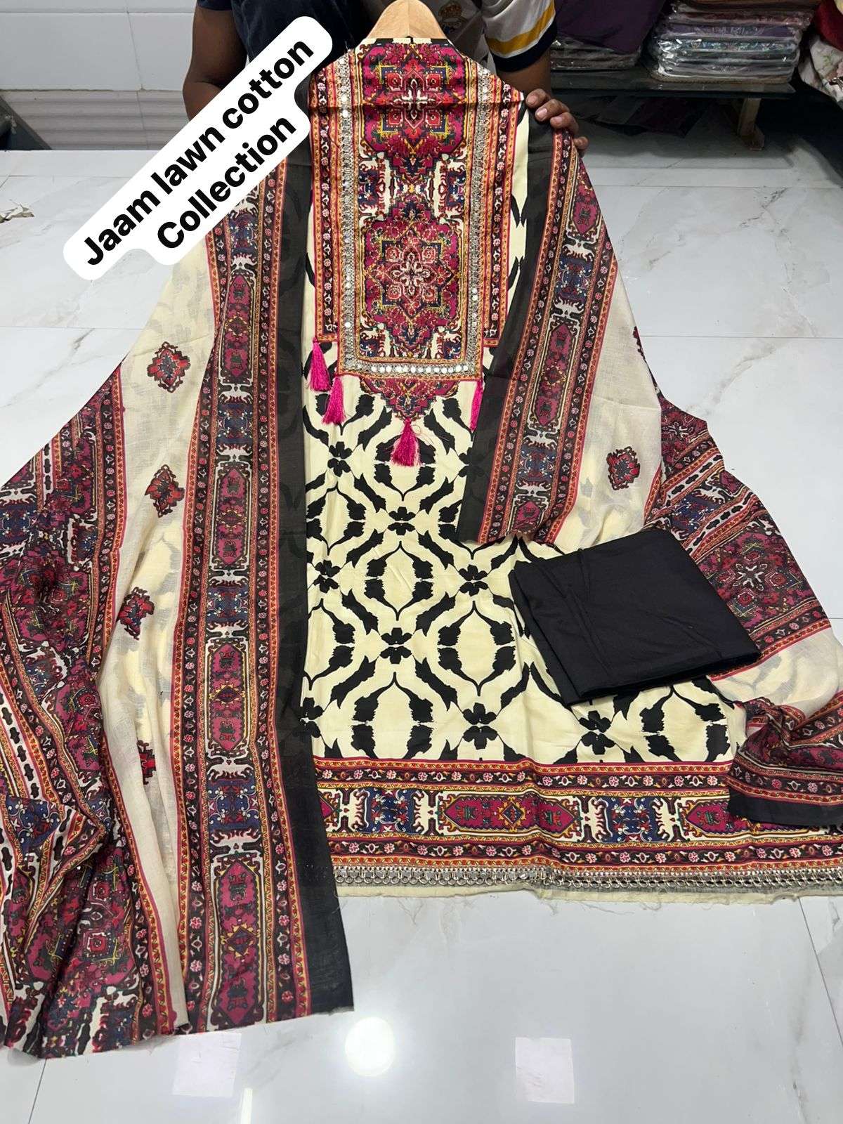 MF PREMIUM PAKISTANI SUIT COLLECTION COTTON KARACHI PRINTS WITH FANCY WORK SUIT