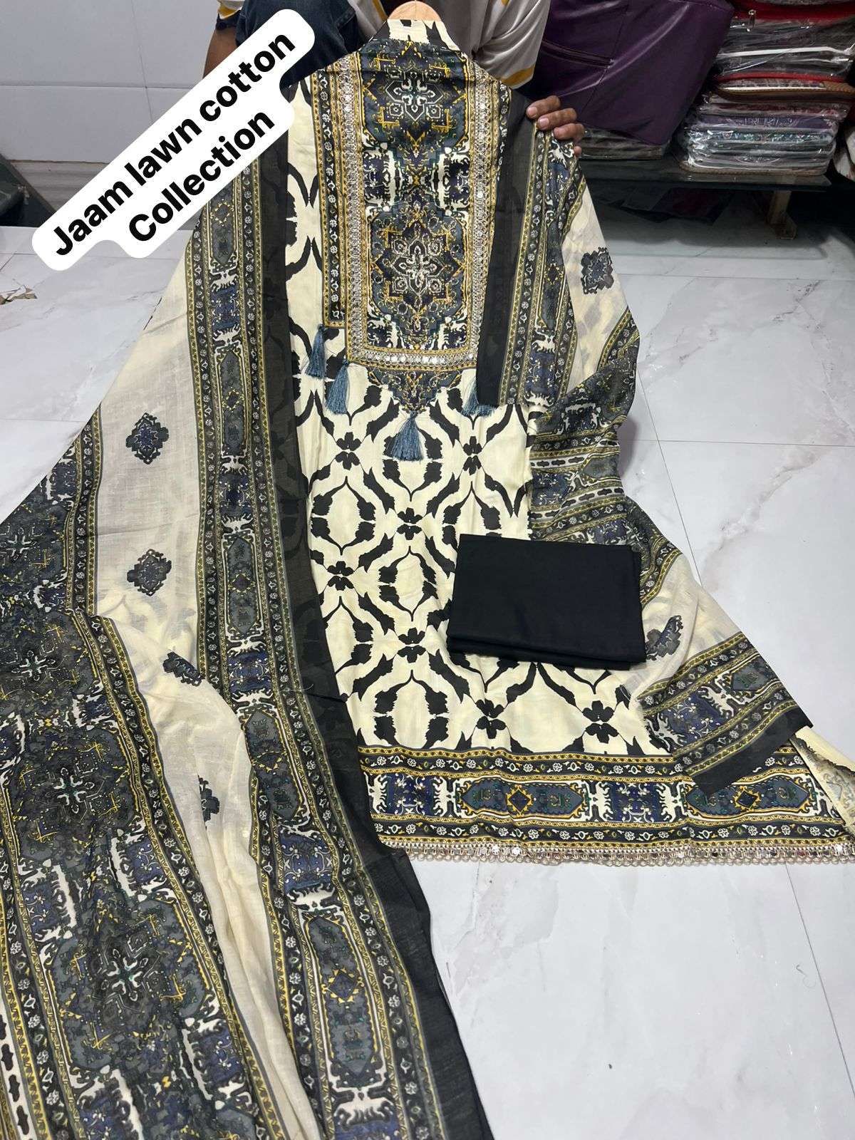 MF PREMIUM PAKISTANI SUIT COLLECTION COTTON KARACHI PRINTS WITH FANCY WORK SUIT