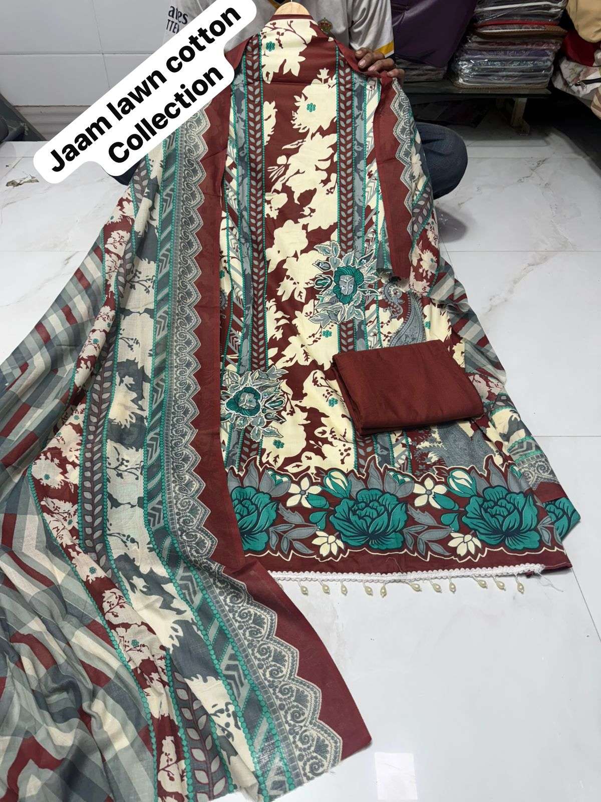 MF PREMIUM PAKISTANI SUIT COLLECTION COTTON KARACHI PRINTS WITH FANCY WORK SUIT
