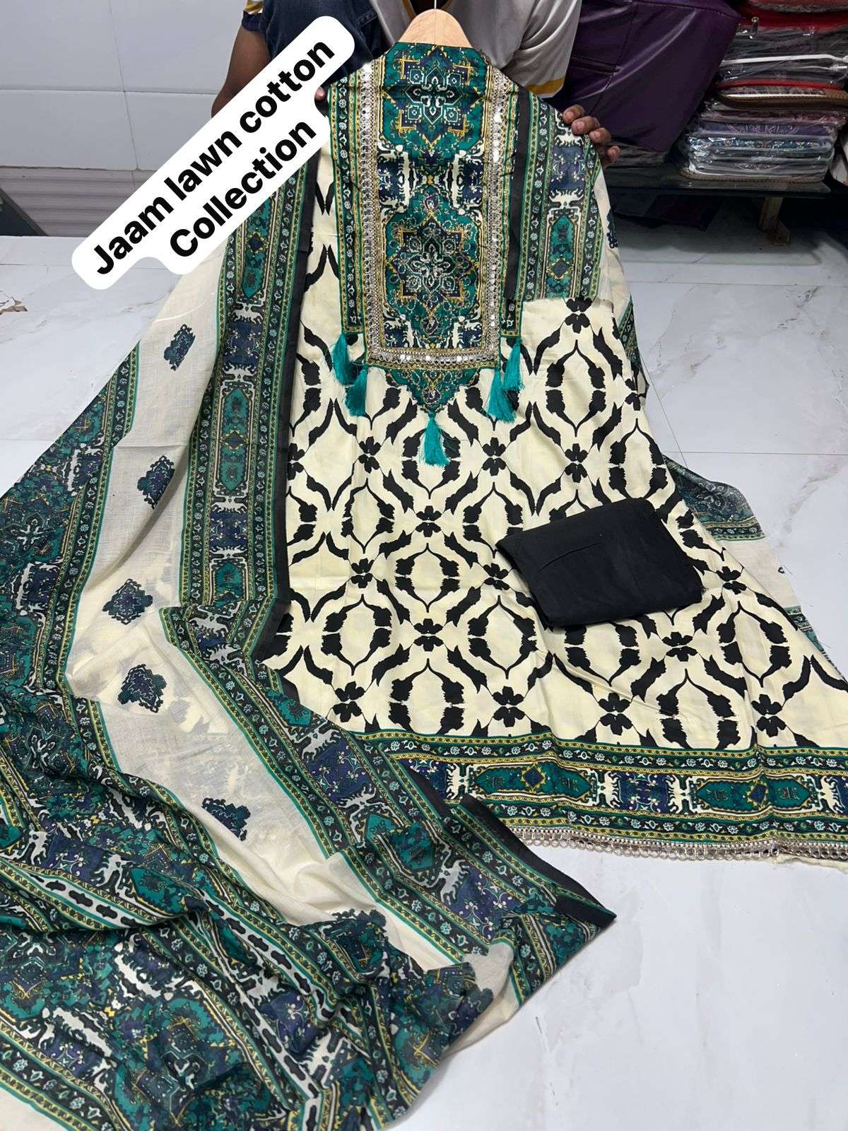 MF PREMIUM PAKISTANI SUIT COLLECTION COTTON KARACHI PRINTS WITH FANCY WORK SUIT
