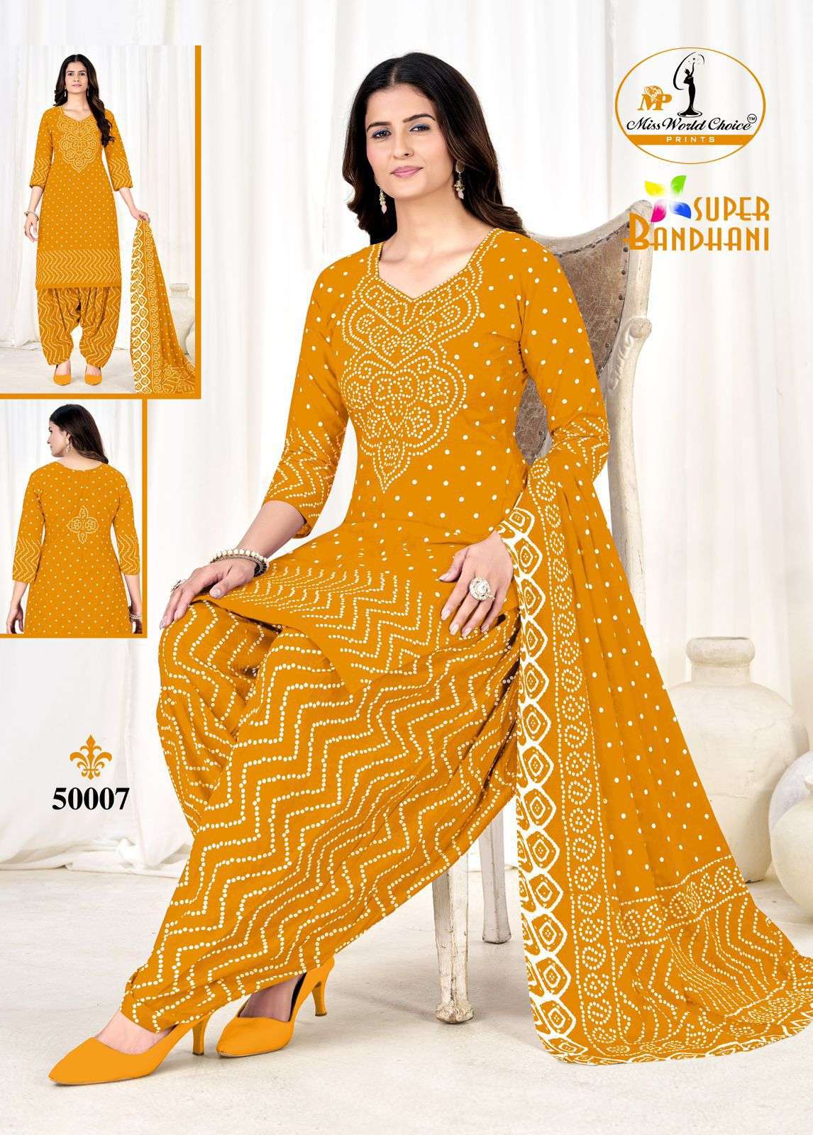 MISS WORLD CHOICE SUPER BANDHANI VOL 50 COTTON PRINTED PATIYALA DRESS 