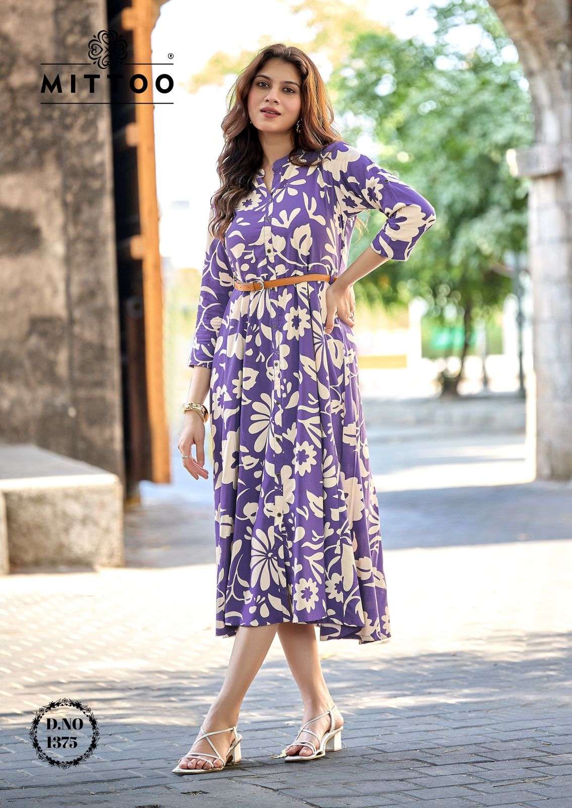 MITTOO BELT VOL 26 RAYON FANCY COOL PRINT LADIES ONE PIECE GOWN DRESS