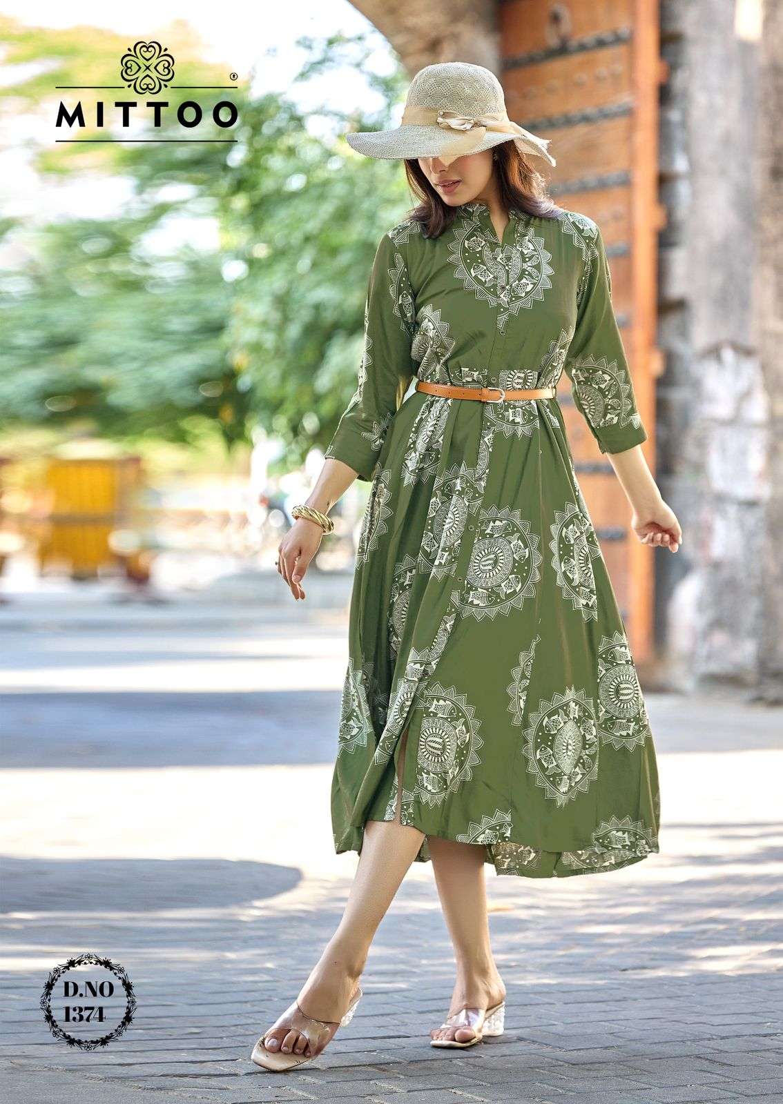 MITTOO BELT VOL 26 RAYON FANCY COOL PRINT LADIES ONE PIECE GOWN DRESS