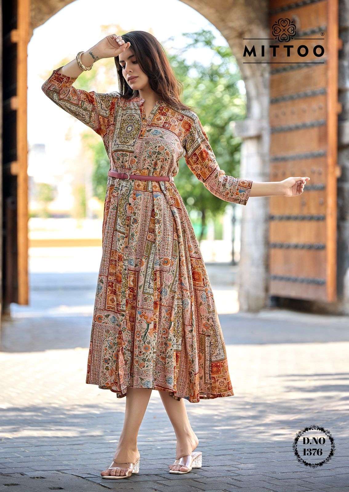MITTOO BELT VOL 26 RAYON FANCY COOL PRINT LADIES ONE PIECE GOWN DRESS