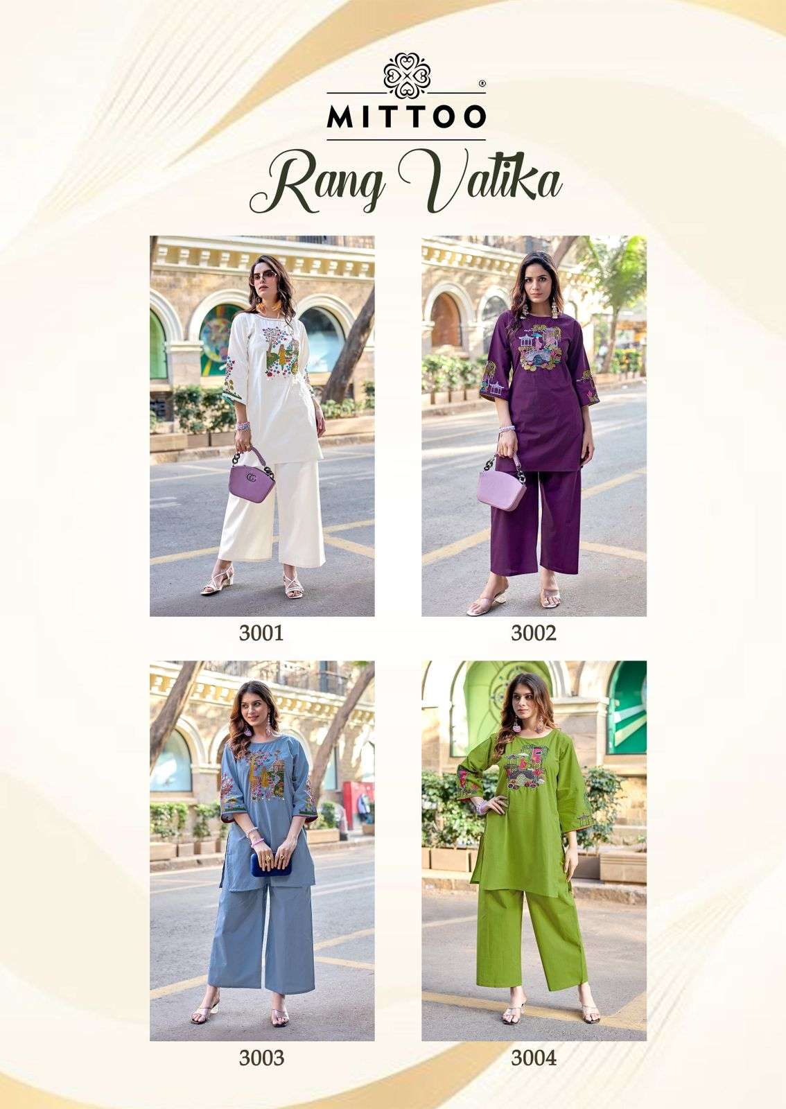 MITTOO RANG VATIKA COTTON FANCY WORK LADIES TOP WITH BOTTOM PAIR 